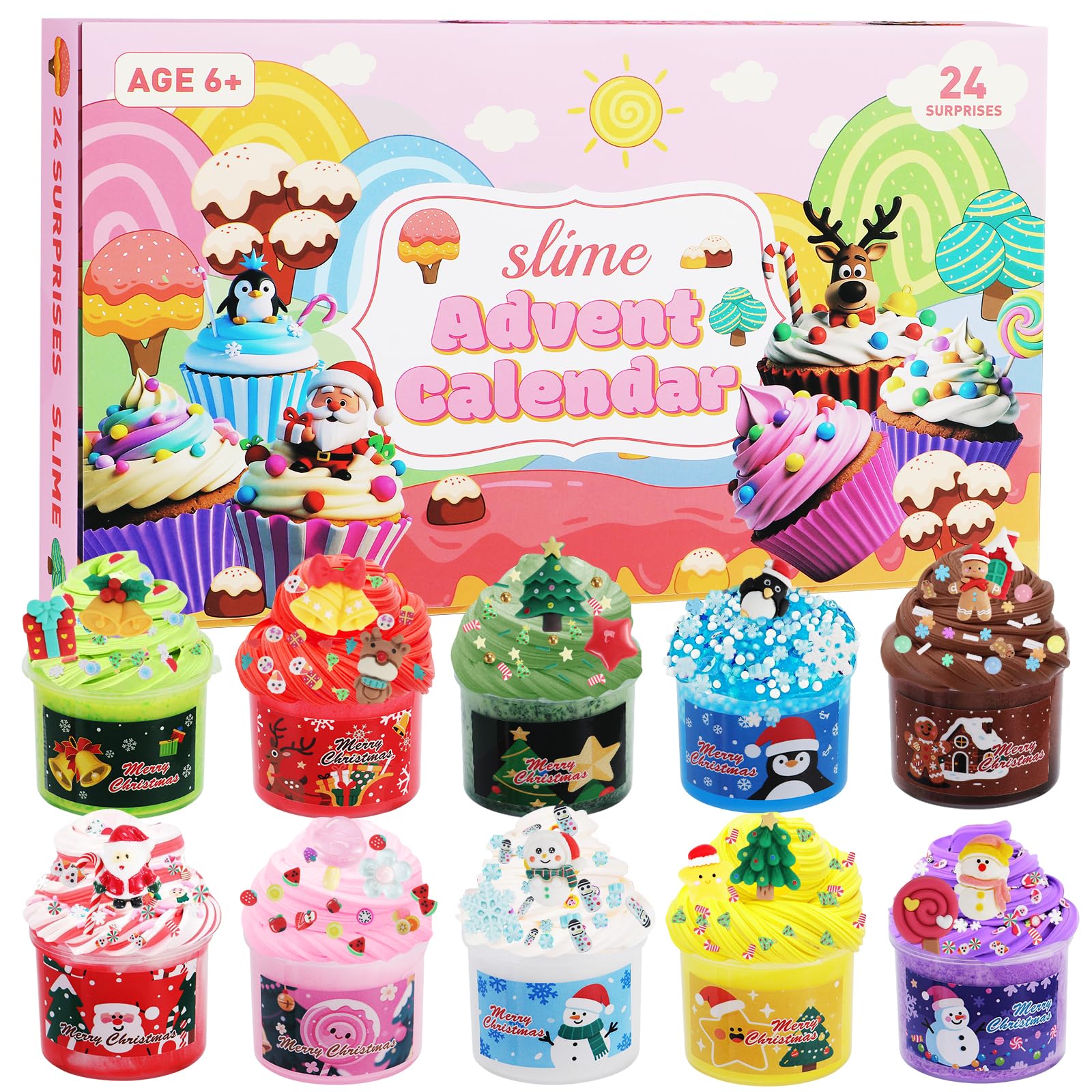 Slime Advent Calendar 2025, Christmas Countdown Calendar 24 Days, DIY Cute Butter Slime Supply Kit 24 Days of Surprises - Xmas Gifts with Charms Party Favors Stocking Stuffers for Kids - Medaid International