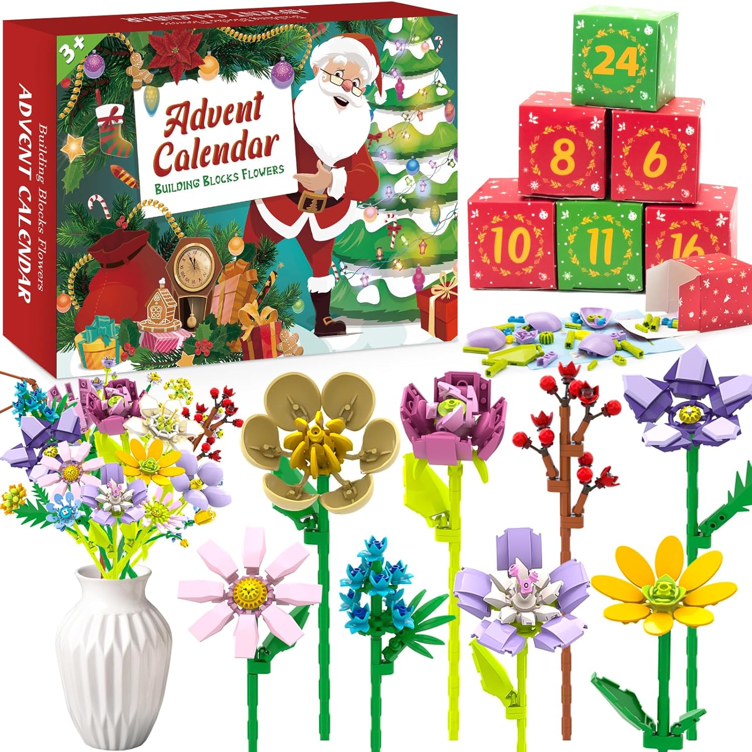 Advent Calendar 2025 Flower Bouquet Building Blocks for Adults Teens Kids, 24 Days Christmas Countdown Calendars with 24 Kinds of Flowers, Unique Advent Calendar for Women Girls Boys - Medaid International