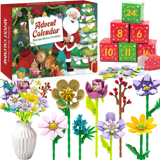 Advent Calendar 2025 Flower Bouquet Building Blocks for Adults Teens Kids, 24 Days Christmas Countdown Calendars with 24 Kinds of Flowers, Unique Advent Calendar for Women Girls Boys - Medaid International
