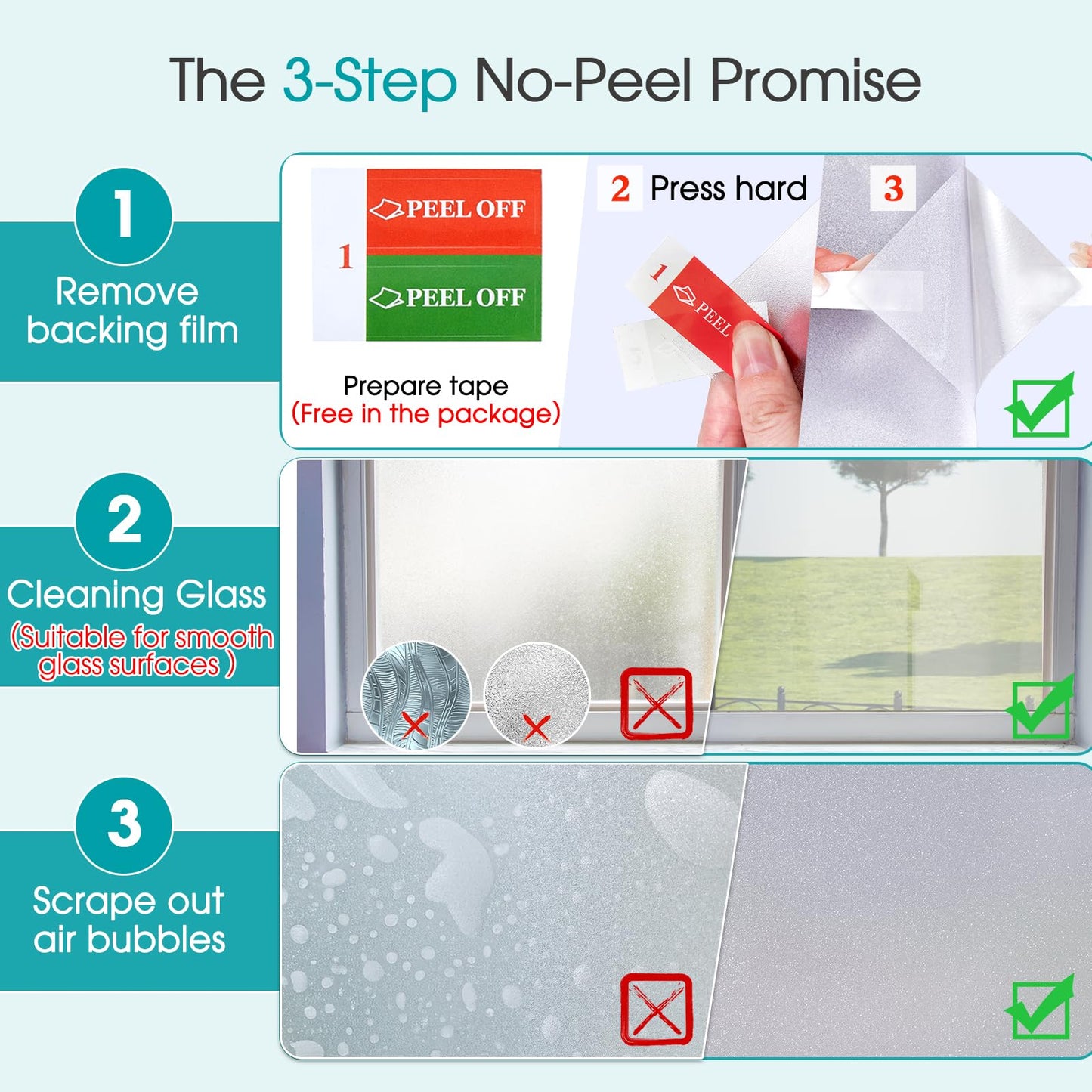 Coavas Window Privacy Film Frosted Glass Static Clings, Bathroom Frosting Decorative Window Stickers, Heat UV Blocking Anti-Glare Door Window Coverings Day and Night (17.5 x 78.7 Inch, Pure) - Medaid International