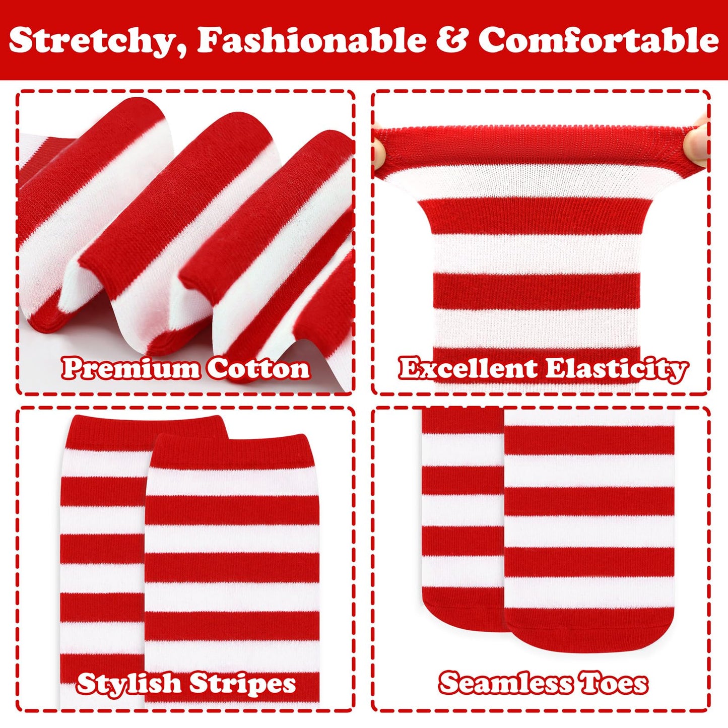 Kids Christmas Socks for Kids Red and White Striped Socks Toddler Christmas Sock Girls Long Sock Halloween Accessories - Medaid International