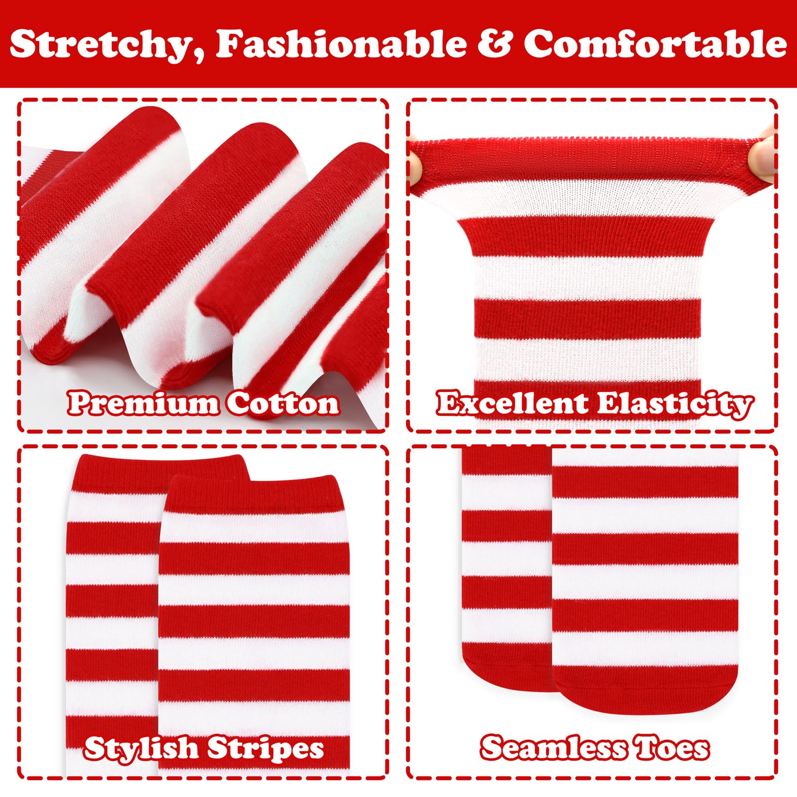 Kids Christmas Socks for Kids Red and White Striped Socks Toddler Christmas Sock Girls Long Sock Halloween Accessories - Medaid International