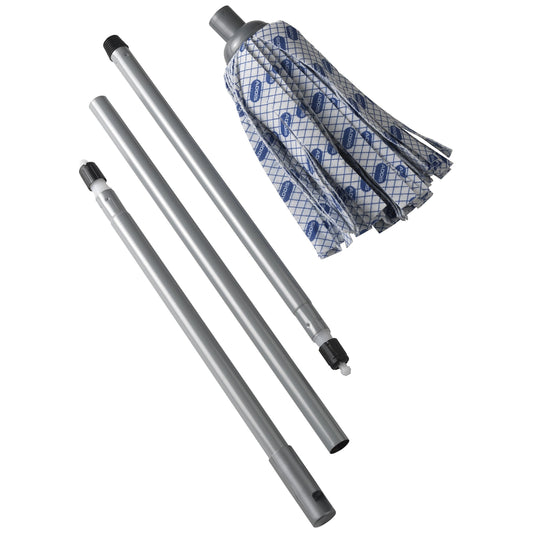 Addis Cloth Mop with 3-Piece Handle, Blue/White/Metallic Grey - Medaid International