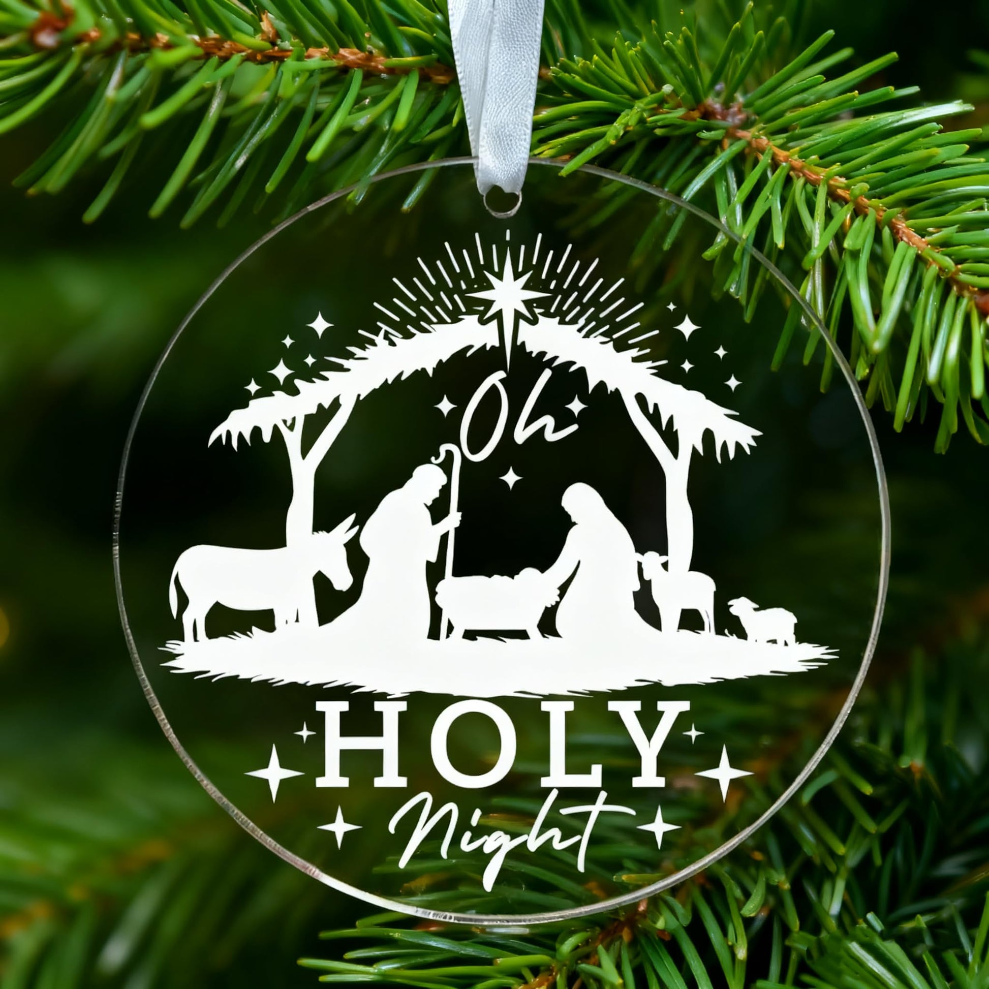 1PC Holy Night Christmas Ornament - Acrylic Ornament for Xmas Tree, Family Festive Decor, Oh Holy Night - Themed Christmas Ornament, Faith-Focused Holiday Decoration - Medaid International