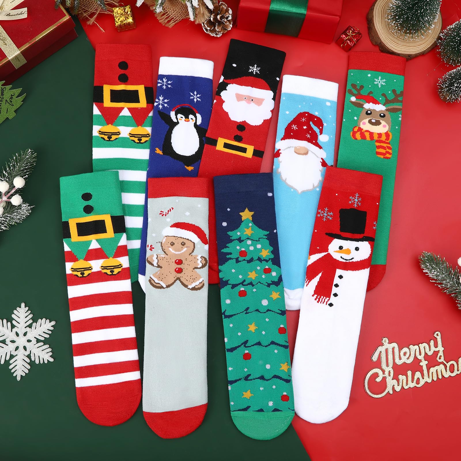 Jansun 9 Pairs Christmas Socks for Men Women Funny Novelty Cute Xmas Holiday Crew Socks Santa Socks Unisex Crew Cotton Sock Stocking Stuffers Funny Xmas Gifts - Medaid International