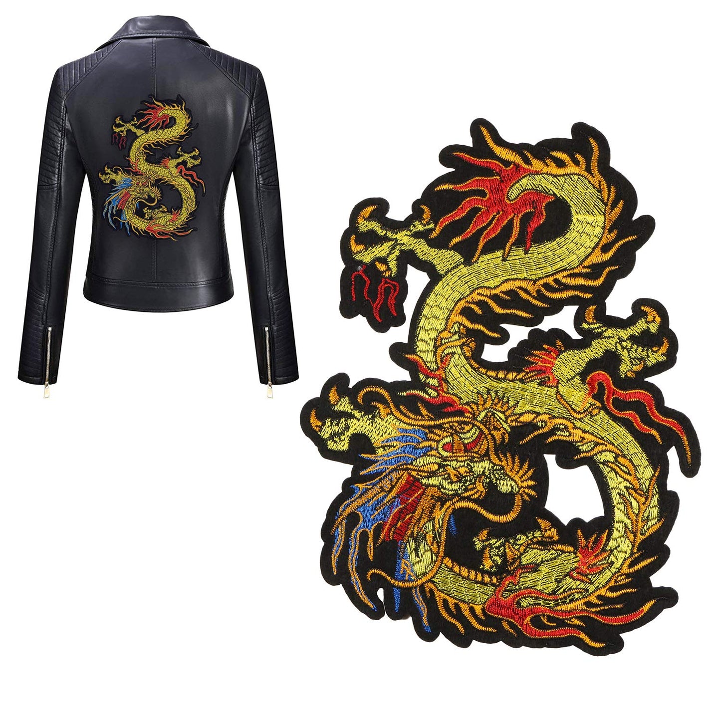 Kissbuty Gold Dragon Patch Embroidered Applique Patch Chinese Dragon Sew on or Iron on Patches for DIY Chinese Dragon Costume, Jeans, Jackets, Clothing, Bags - Medaid International
