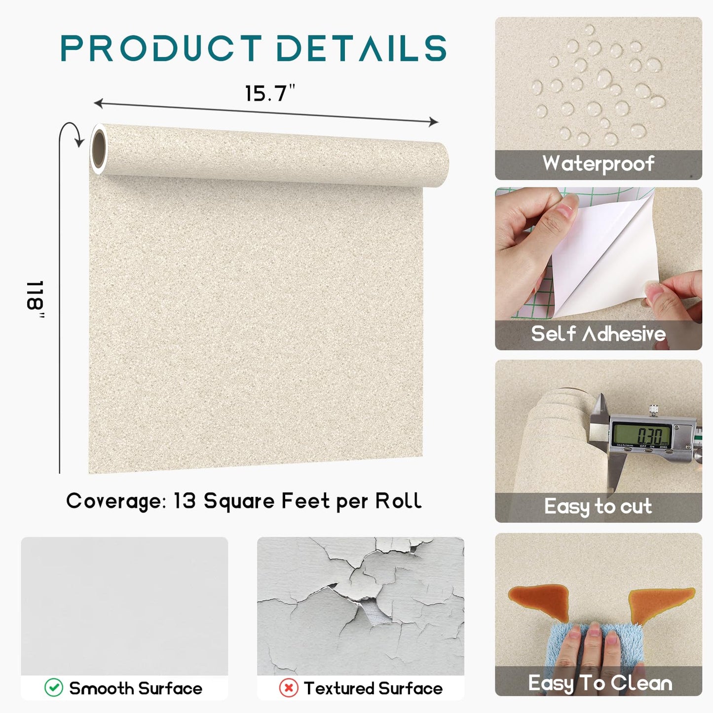 VEELIKE Beige Granite Contact Paper for Countertops Waterproof Peel and Stick Countertops Covers 15.7''x118'' Marble Countertop Wallpaper Peel and Stick Counter Top Vinyl Wrap for Kitchen Bathroom - Medaid International