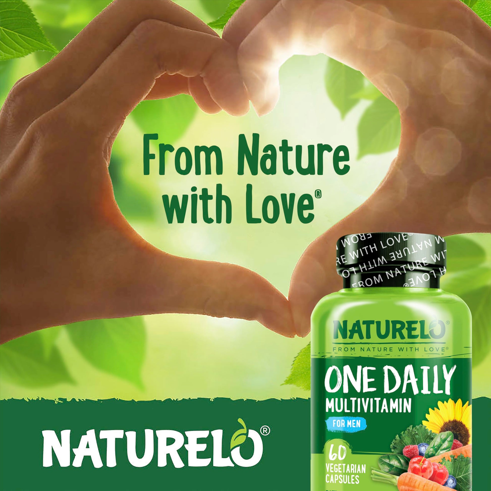NATURELO Mens Multivitamins - One Daily Multivitamin for Men with Vitamins, Minerals & Organic Whole Foods, Boost Energy & Health, Non-GMO, 60 Vegetarian Capsules - Medaid International