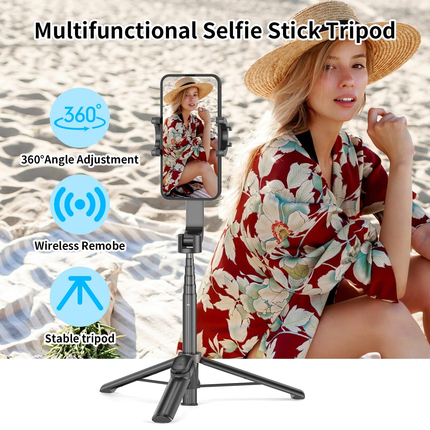 TONEOF Mini Selfie Stick Tripod, Cellphone Tripod Stand with Remote, Phone Tripod Stand Portable for Group Selfie/Live Streaming/Video Recording Compatible with All Smartphone - Medaid International