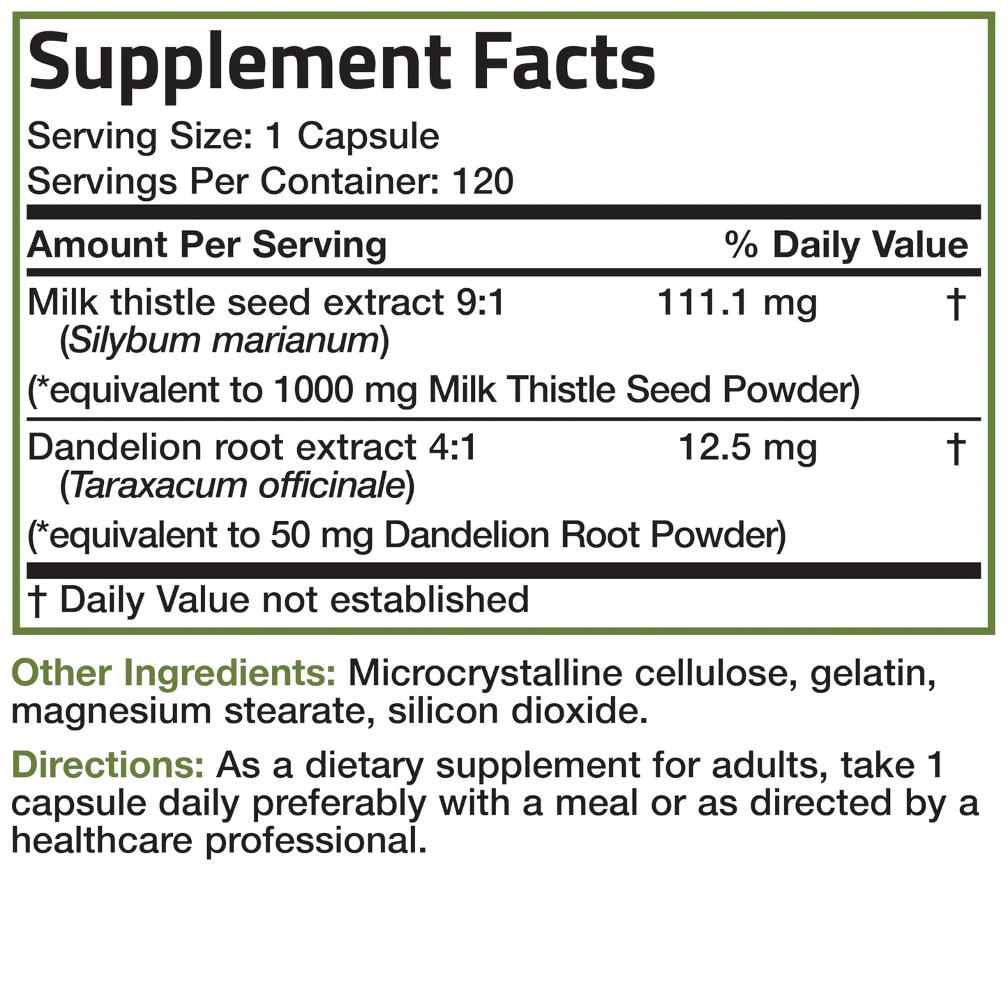 Bronson Milk Thistle Silymarin Marianum & Dandelion Root Liver Health Support, Antioxidant Support, Detox, 120 Capsules - Medaid International