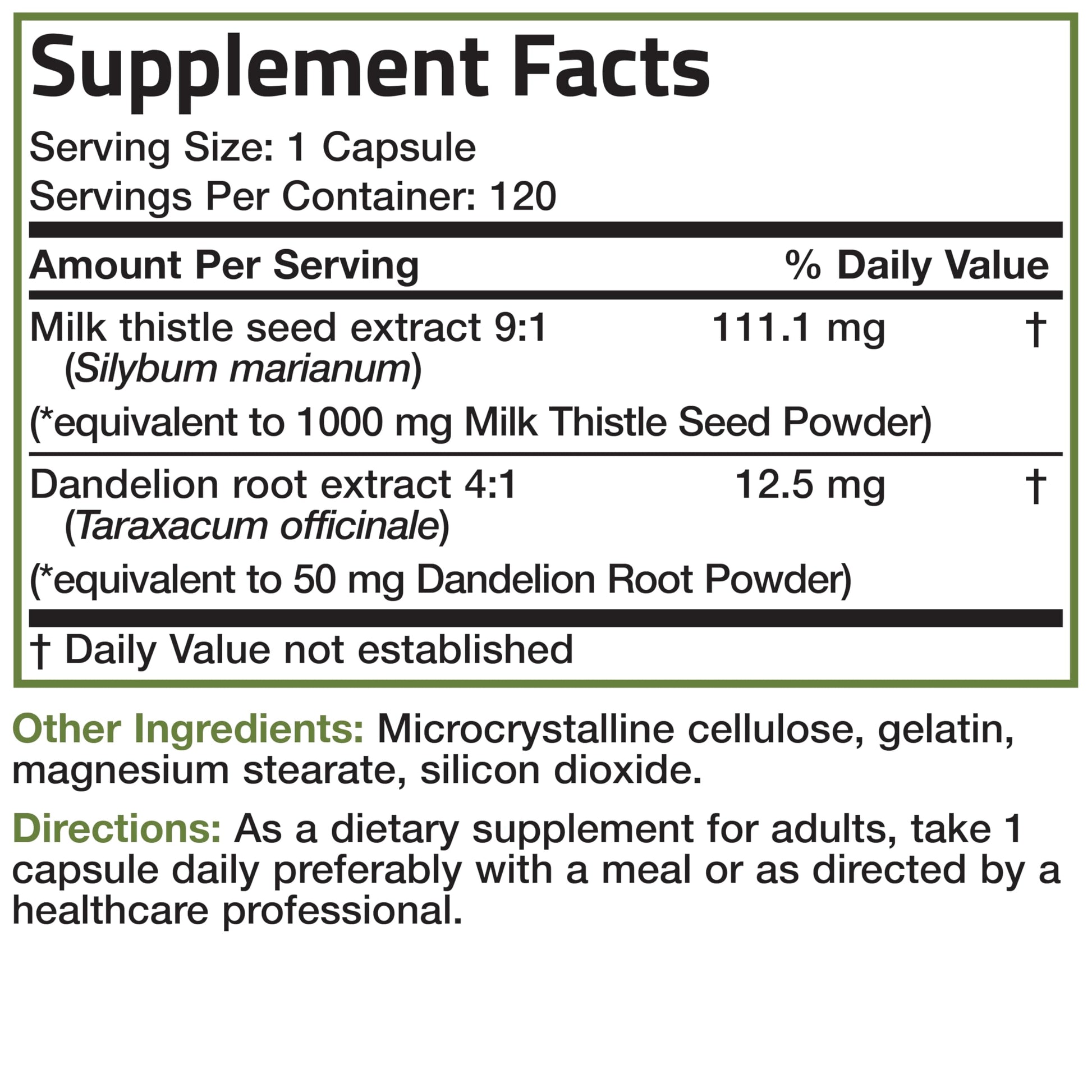Bronson Milk Thistle Silymarin Marianum & Dandelion Root Liver Health Support, Antioxidant Support, Detox, 120 Capsules - Medaid International
