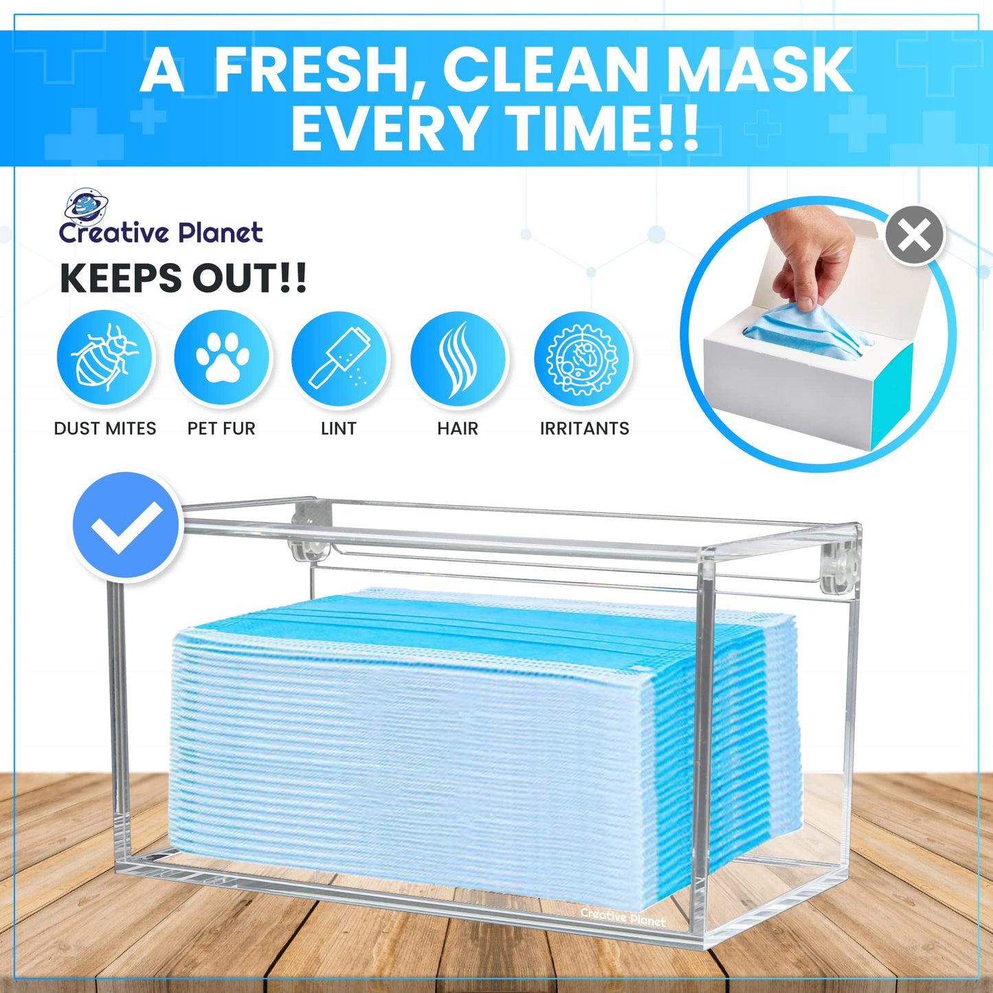 Creative Planet - Mask Dispenser, Hygienic Acrylic Mask Holder and Storage Box, High Clarity Mask Case for Home Office Car, Transparent Acrylic Container - Medaid International