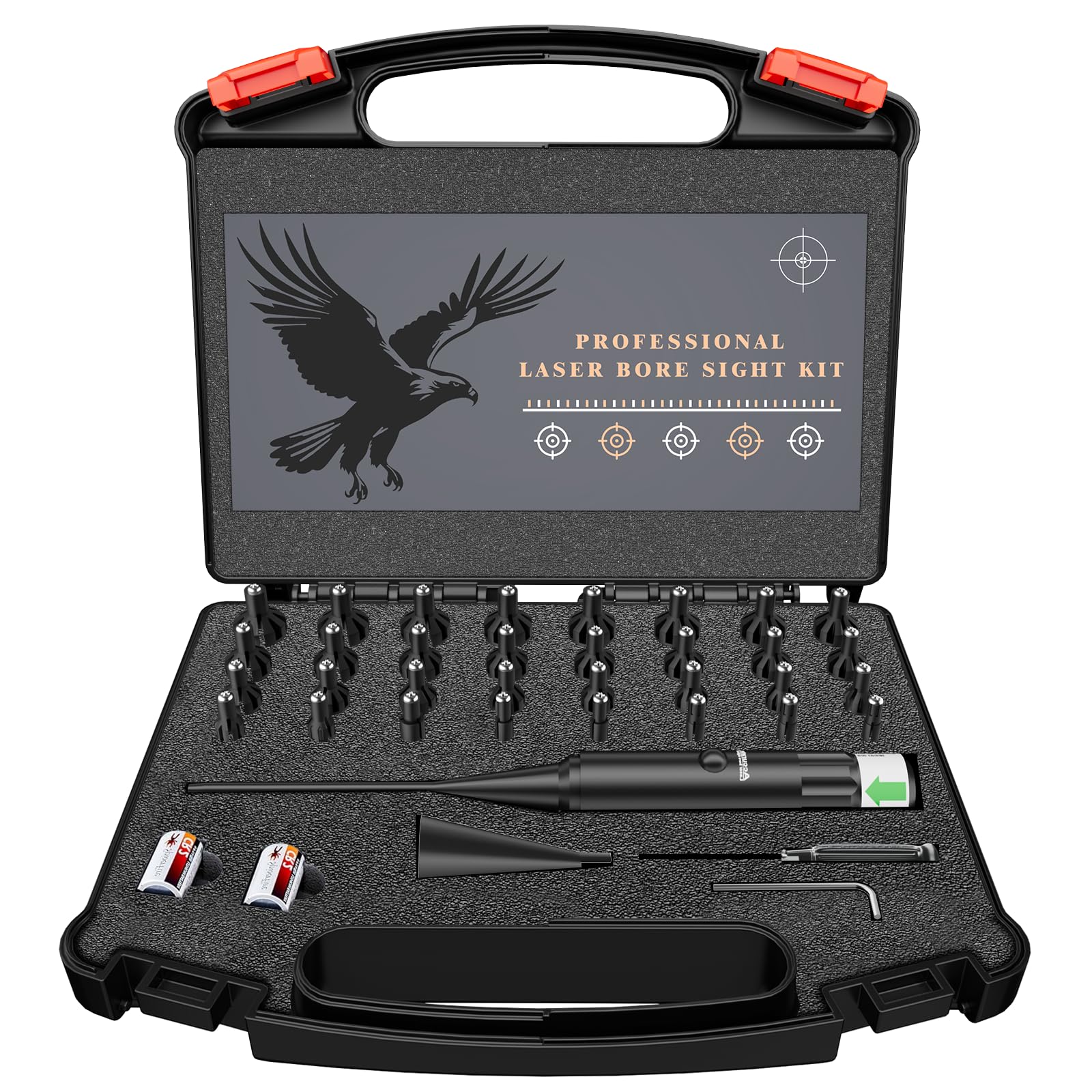 Bore Sight Laser Professional Green Laser Bore Sight Kit with 32 Adapters fit 0.17 to 12GA Calibers, Multiple Caliber Green Bright Bore Sighter Laser Powerful Support for All Gun, Rifle, Pistol - Medaid International