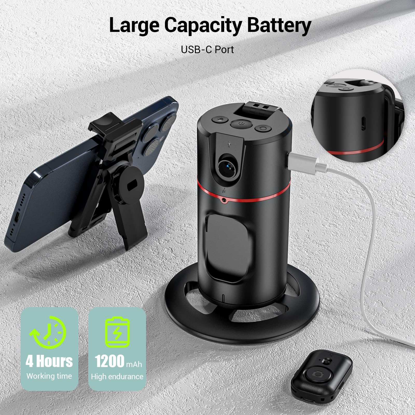 Auto Face Tracking Tripod 360° Rotating Auto Tracking Phone Holder, No App, Phone Camera Stand with Remote and Gesture Control, Smart Shooting Stand for Vlog/TIK Tok Live Video Recording - Medaid International