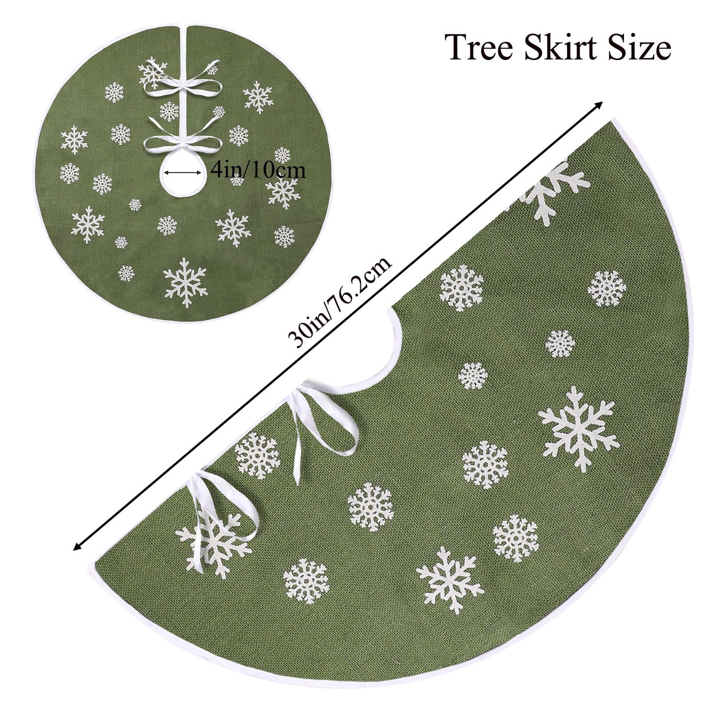 MACTING Christmas Small Tree Skirt, 30 Inch Green Burlap Tree Mat with White Snowflake Printed for 5FT Xmas Tree Farmhouse Holiday Party Indoor Home Decorations - Medaid International