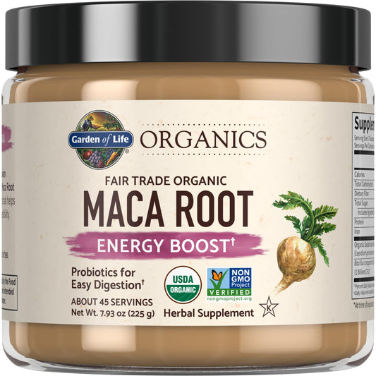 Garden of Life Organics Fair Trade Gelatinized Peruvian Maca Root Energy Boost 7.93 oz (225g) Powder with Probiotics, Certified Organic, Non-GMO, Vegan & Gluten Free Herbal Supplements - Medaid International