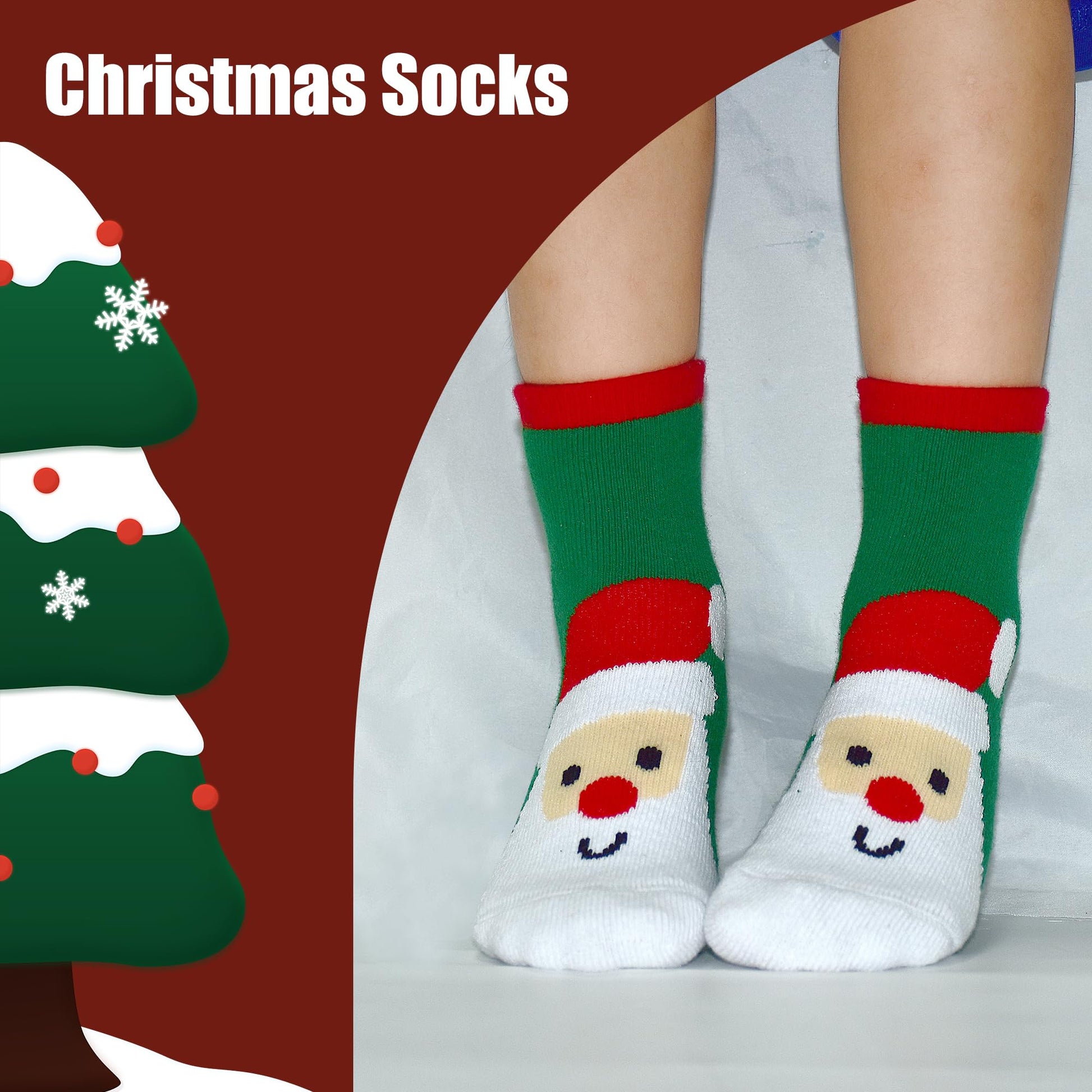 SPTRAMLE Kids Christmas Socks, Newborn Toddler Kids Crew Socks for Girls Boys(1-3 Years), 6 Pairs Baby Xmas Holiday Sock - Medaid International