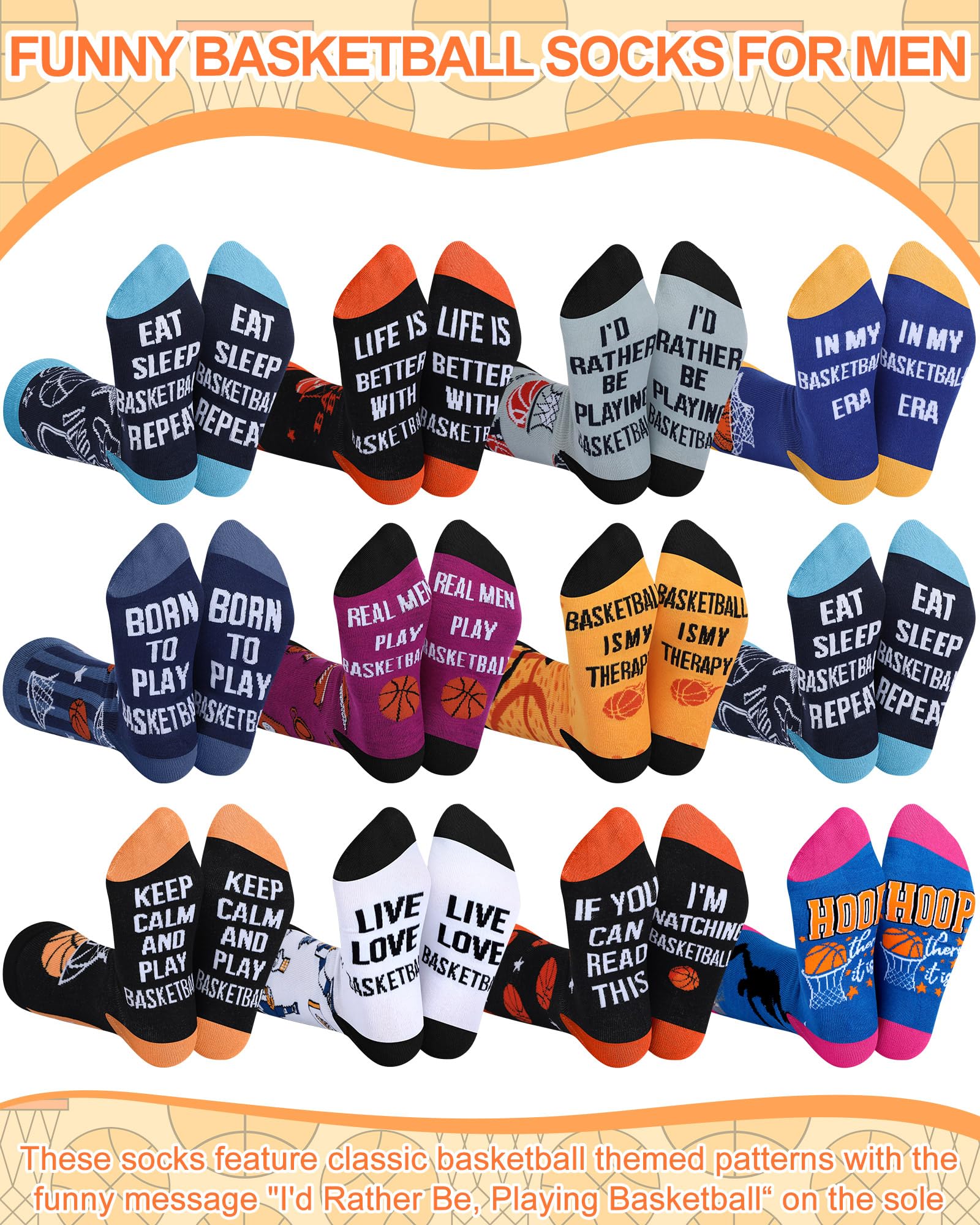 Shyyween 12 Pairs Funny Basketball Socks for Men Novelty Cotton Crew Socks Gift for Basketball Players Fans Coaches Team Favors Xmas Stocking Stuffers - Medaid International