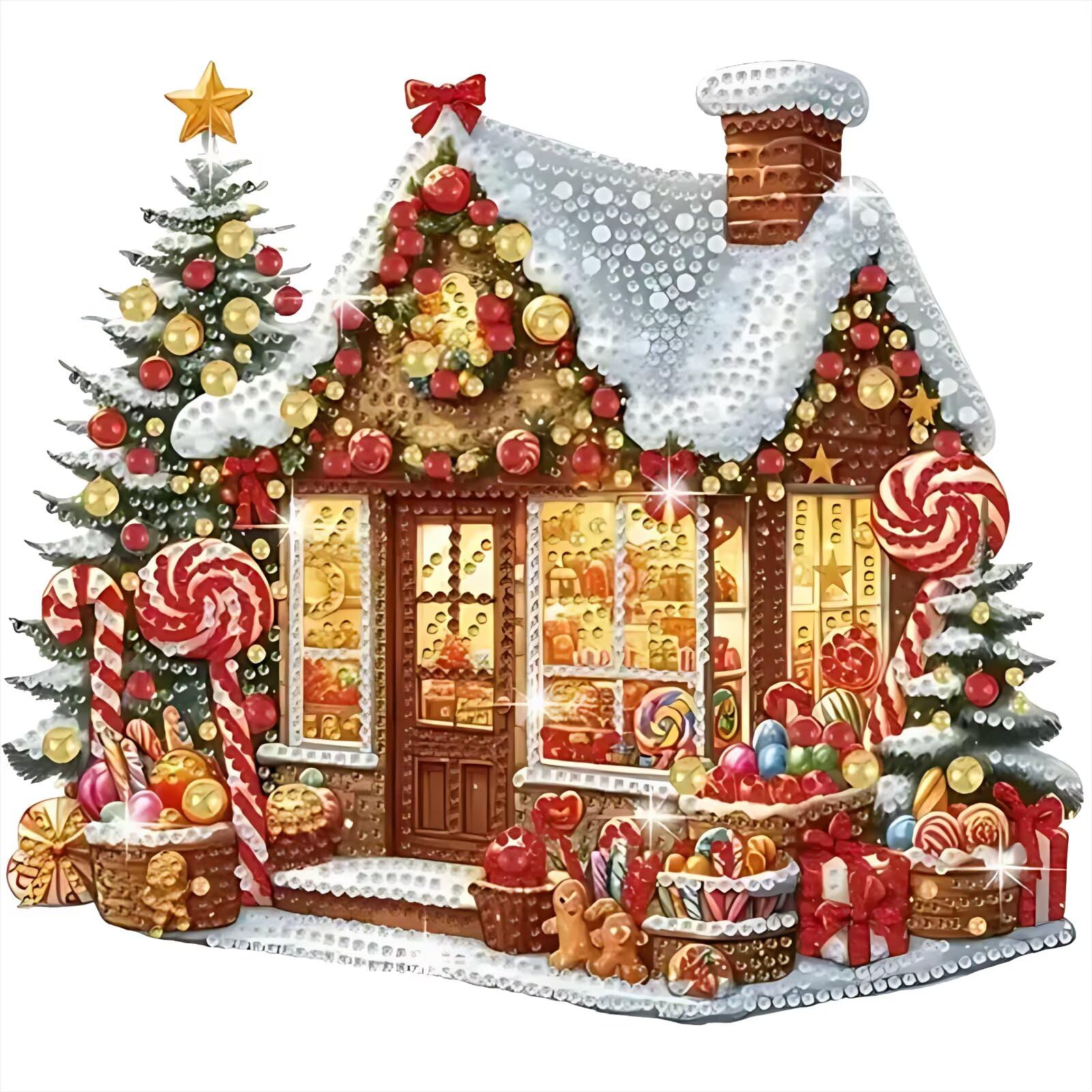 Christmas Gingerbread House Acrylic Ornament, Festive Hanging Decor with Candy & Tree Elements/1PC - Medaid International