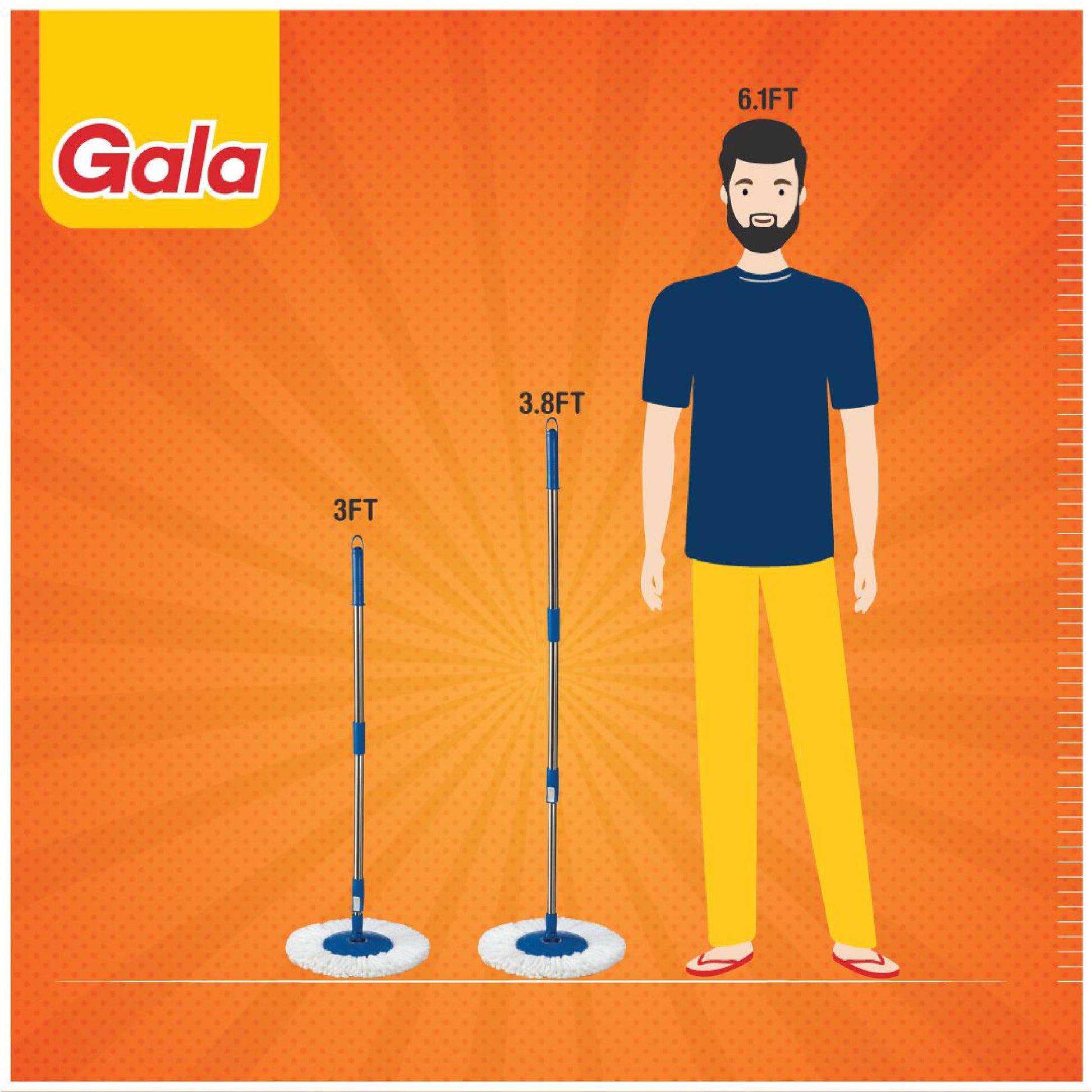 Gala Spin Mop Extendable Handle/Stick Rod with Microfiber Refill (150750), White & Blue Finish - Medaid International