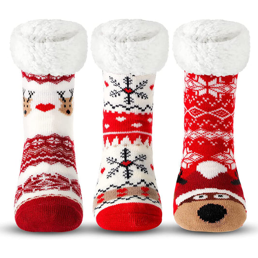 Sintege 3 Pairs Women Christmas Slipper Socks Winter Soft Warm Fuzzy Plush Cozy Fleece Lined Non Slip Christmas Socks Gifts(Cute Style) - Medaid International