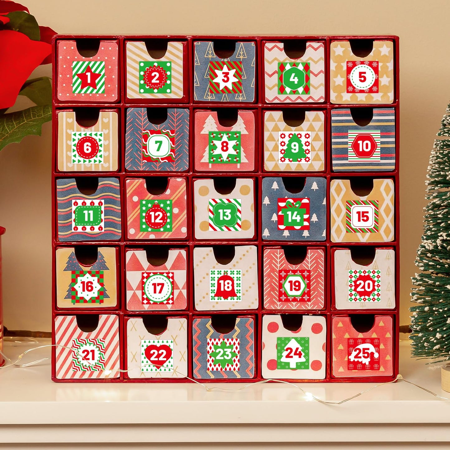 100 Pcs Christmas Advent Stickers 1-25 Number Countdown Stickers DIY Advent Calendar Gift Sealing Xmas Party Supplies (Christmas-2) - Medaid International