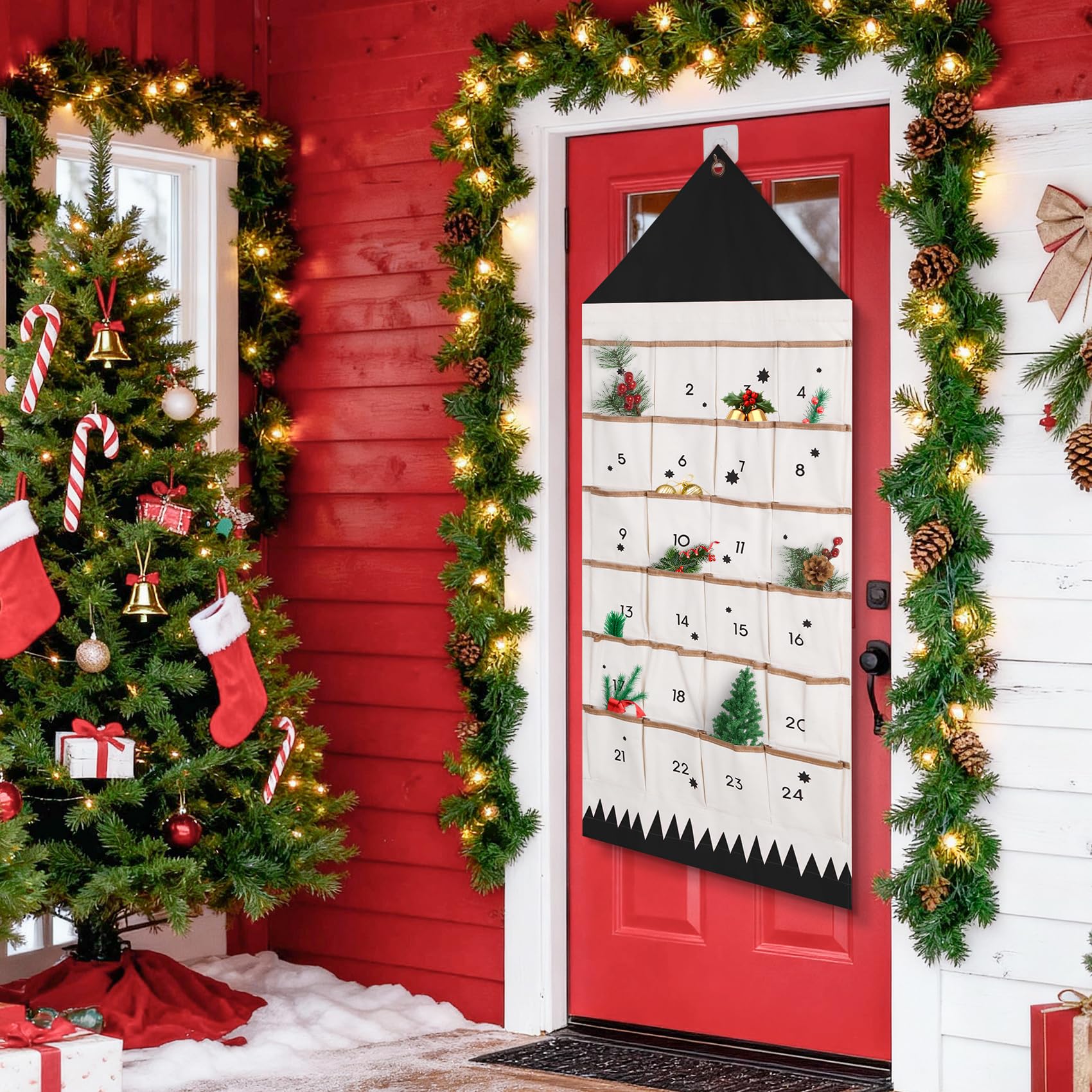 SAVORLIVING Christmas Advent Calendar with 24 Pockets, Reusable Countdown Calendar Storage Bag, Fabric Calendar Wall Hanging Bag for Xmas Holiday Home Wall Decoration (Black) - Medaid International