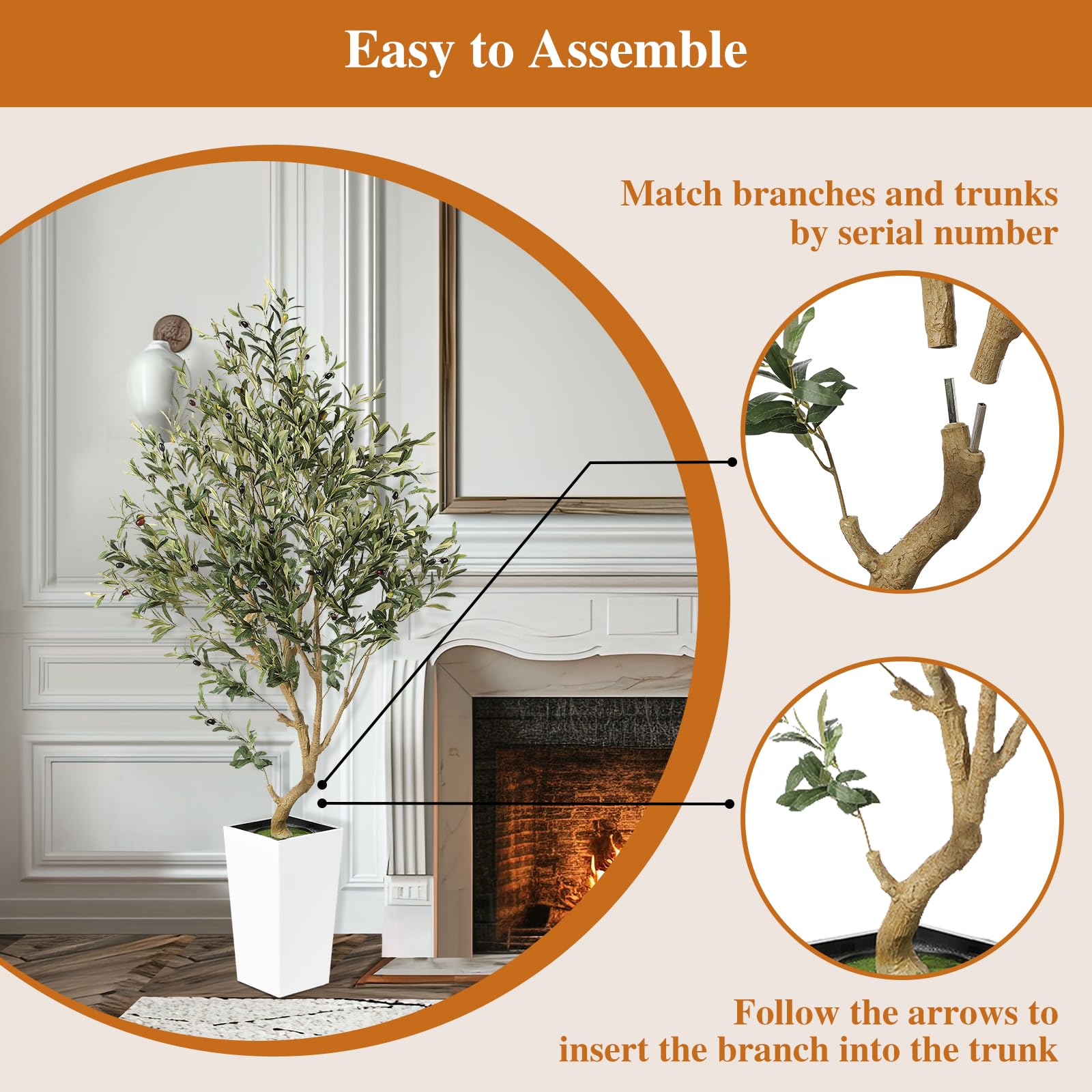 PHYTREE 5.5FT Olive Tree Artificial Indoor - Faux Olive Tree with White Tall Planter, Large Fake Potted Olive Plants with Natural Wood Trunk, Artificial Trees for Home Office Decor Indoor - Medaid International