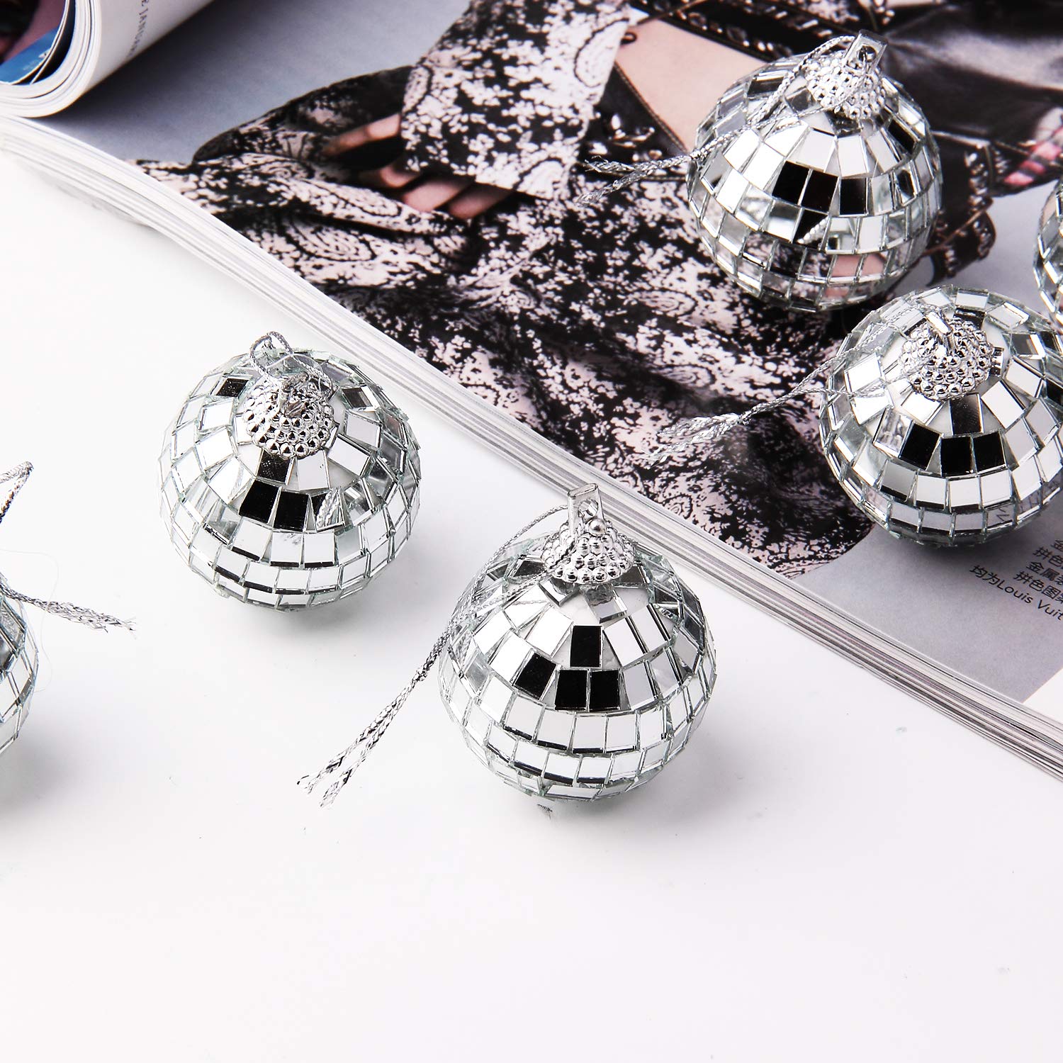 12 Pcs Silver Disco Mirror Ball for Party Decoration, Christmas Tree Wedding Birthday Party Ornaments(4CM) - Medaid International