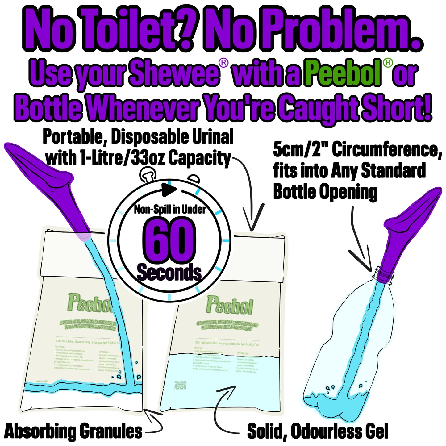 SHEWEE Flexi – The Original Female Urinal – Made in The UK – Reusable, Flexible & Portable Urination Device. Festival, Camping, Car, Hiking Essentials for Women. Stand to Pee Funnel – Purple - Medaid International