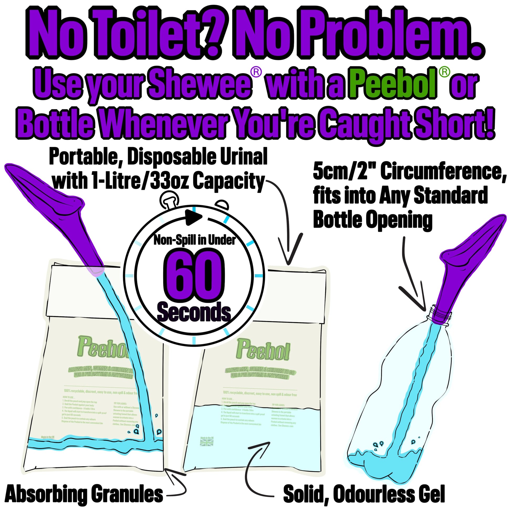 SHEWEE Flexi – The Original Female Urinal – Made in The UK – Reusable, Flexible & Portable Urination Device. Festival, Camping, Car, Hiking Essentials for Women. Stand to Pee Funnel – Purple - Medaid International