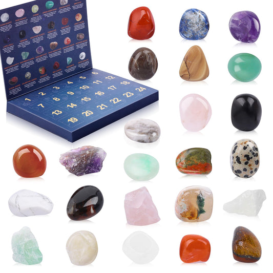 Crystal Advent Calendar 2025 for Kids, 24 Natural Gemstones & Healing Stones Advent Calendar with Geographic Gemstone Rocks and Minerals - Christmas Countdown Gift for Boys, Girls, Teens & Adults - Medaid International