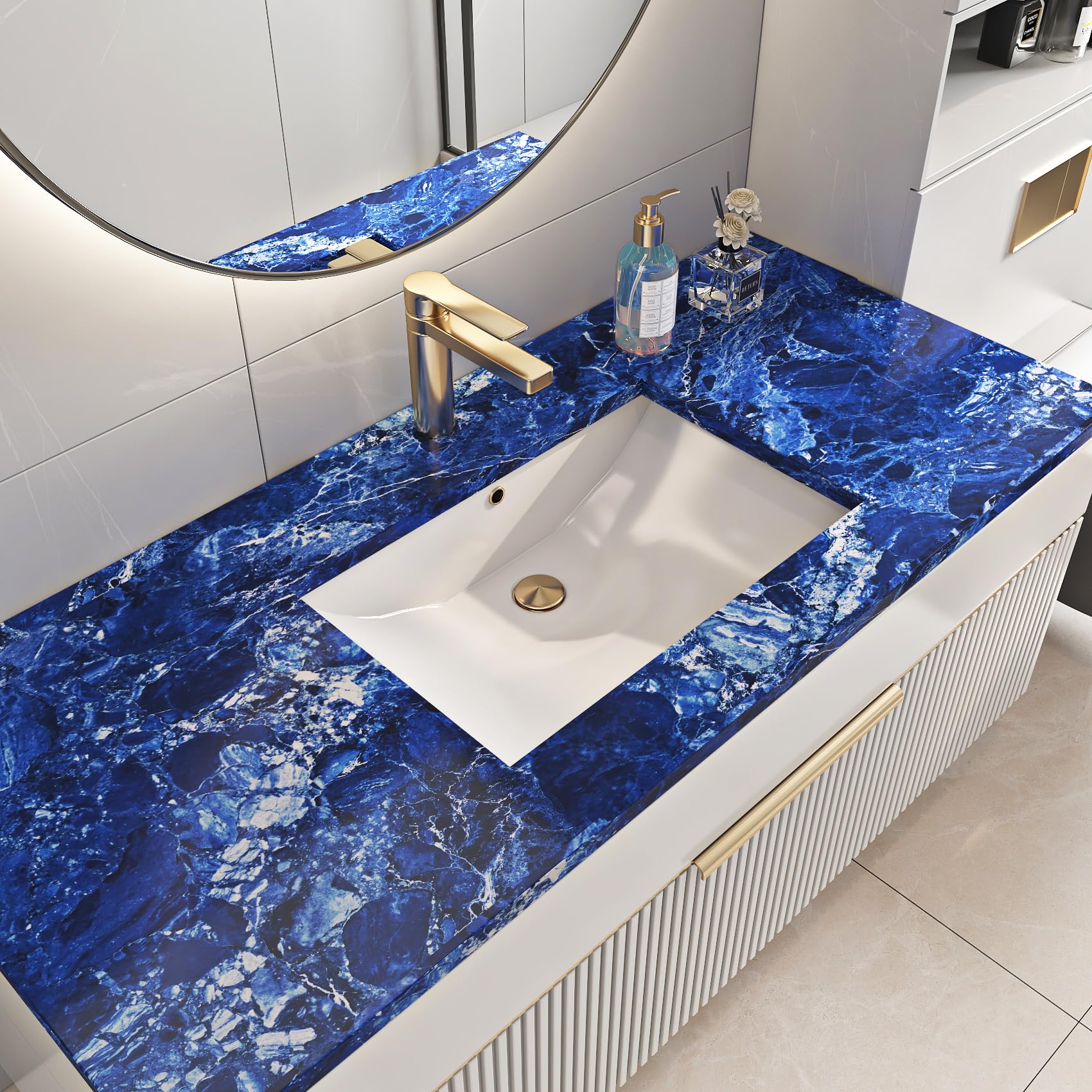 Livelynine Royal Blue Marble Contact Paper Peel and Stick Countertop Covers Marble Wallpaper for Bathroom Countertops Kitchen Counter Top Self Adhesive Covering Waterproof Desk Vinyl Wrap 15.8x78.8 - Medaid International