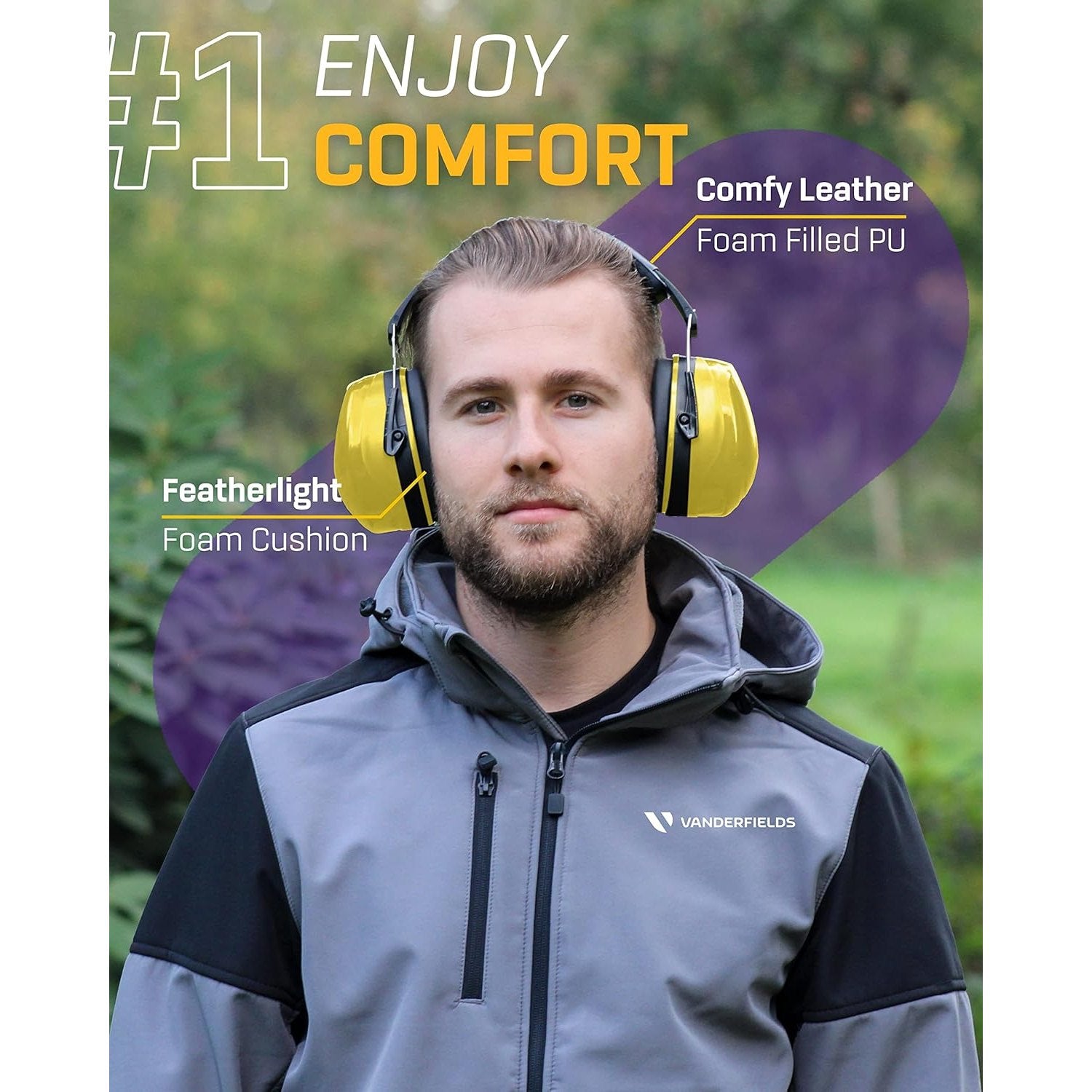 Black - V-Fort Professional Passive Noise Cancelling Earmuffs | DIY, Lawn Mowing, Construction (32dB SNR