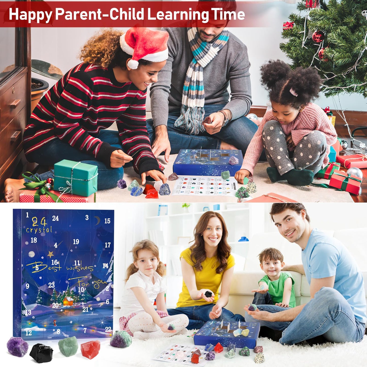 JELMOK Advent Calendar 2024, 24 Days Natural Healing Crystal Gemstones Minerals & Fossils Advent Calendar Crystals Christmas Calendar Enthusiasts Rocks Collection for Xmas Girls Boys Kids Men Women (Blue) - Medaid International