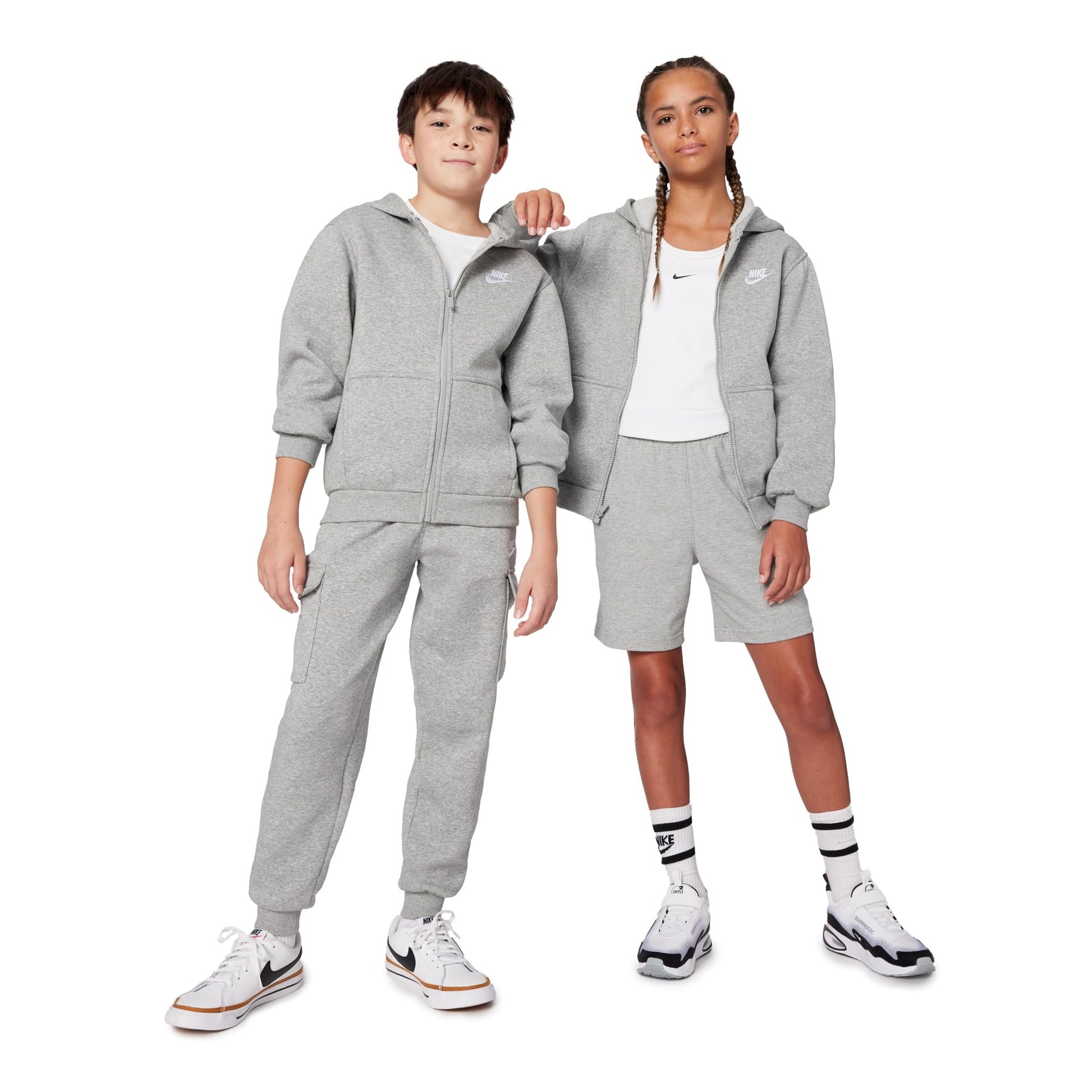 Nike Kid's Sportswear Club Fleece Full-Zip Hoodie, Dark Grey Heather/Base Grey/White, Medium - Medaid International