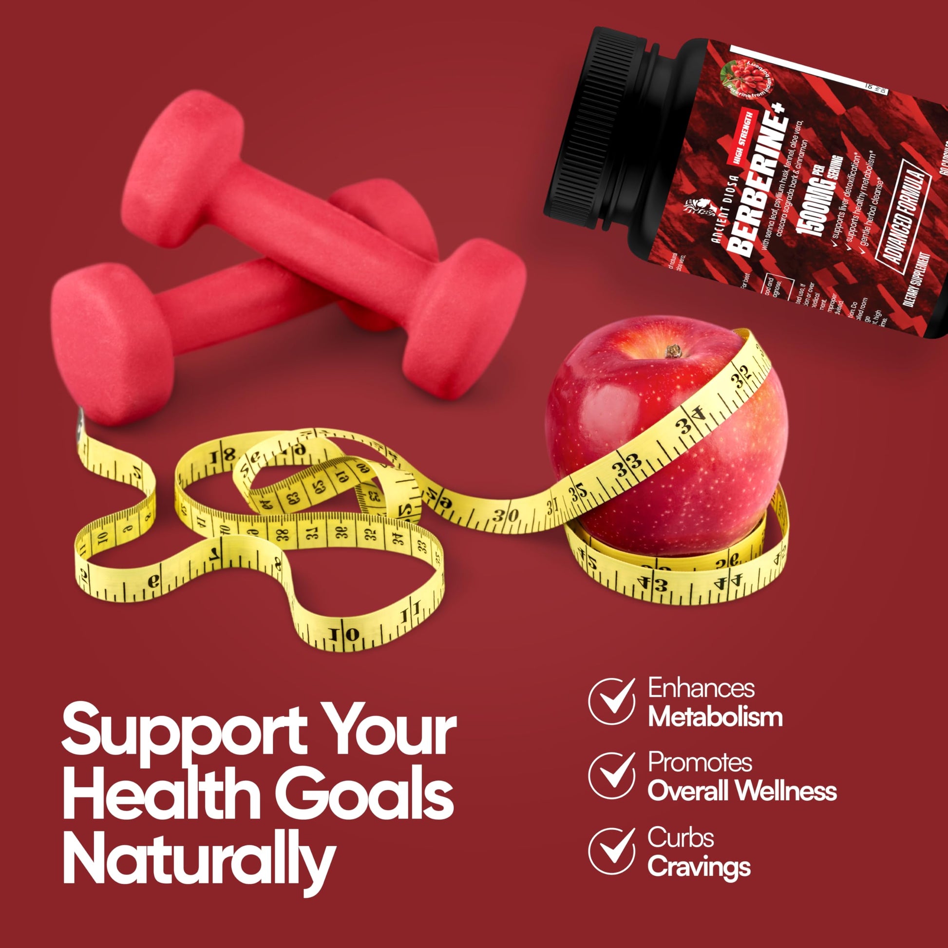 ANCIENT DIOSA Berberine Supplement, 60 Capsules 30-Day Supply - Berberine with Ceylon Cinnamon Bark, Senna Leaf and Psyllium Husk - Supports Liver Detoxification, Gut Health, Digestion and Bloating - Medaid International