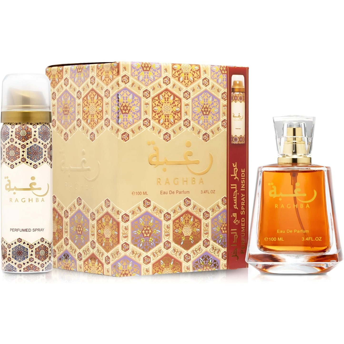 Lattafa Raghba 2-piece Set for Unisex (3.4 Oz Eau de Parfum Spray + 1.7 Oz Perfumed Deodorant Spray) - Medaid International