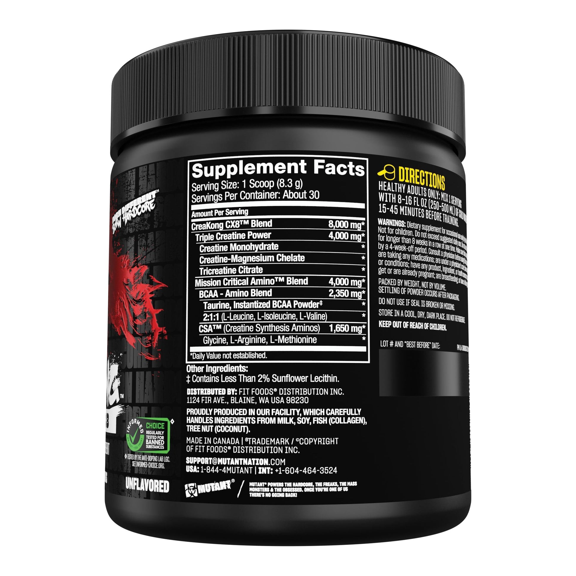 Mutant CREAKONG CX8 – Advanced Creatine + Amino Supplement with 4g Triple Creatine Blend, 4g Amino Blend (BCAAs & Taurine) for Muscle Growth & Performance – Unflavoured, 249g (30 Servings) - Medaid International