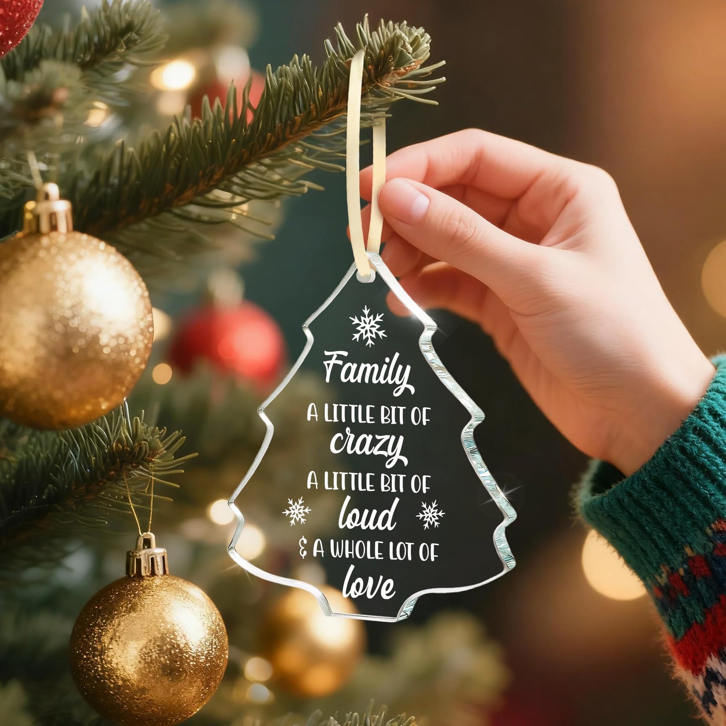 Family Christmas Ornament 2025 – “A Little Bit of Crazy, A Little Bit of Loud & A Whole Lot of Love” Glass Tree Ornament, Family Holiday Gift, Christmas Tree Decor for Mom, Dad - Medaid International