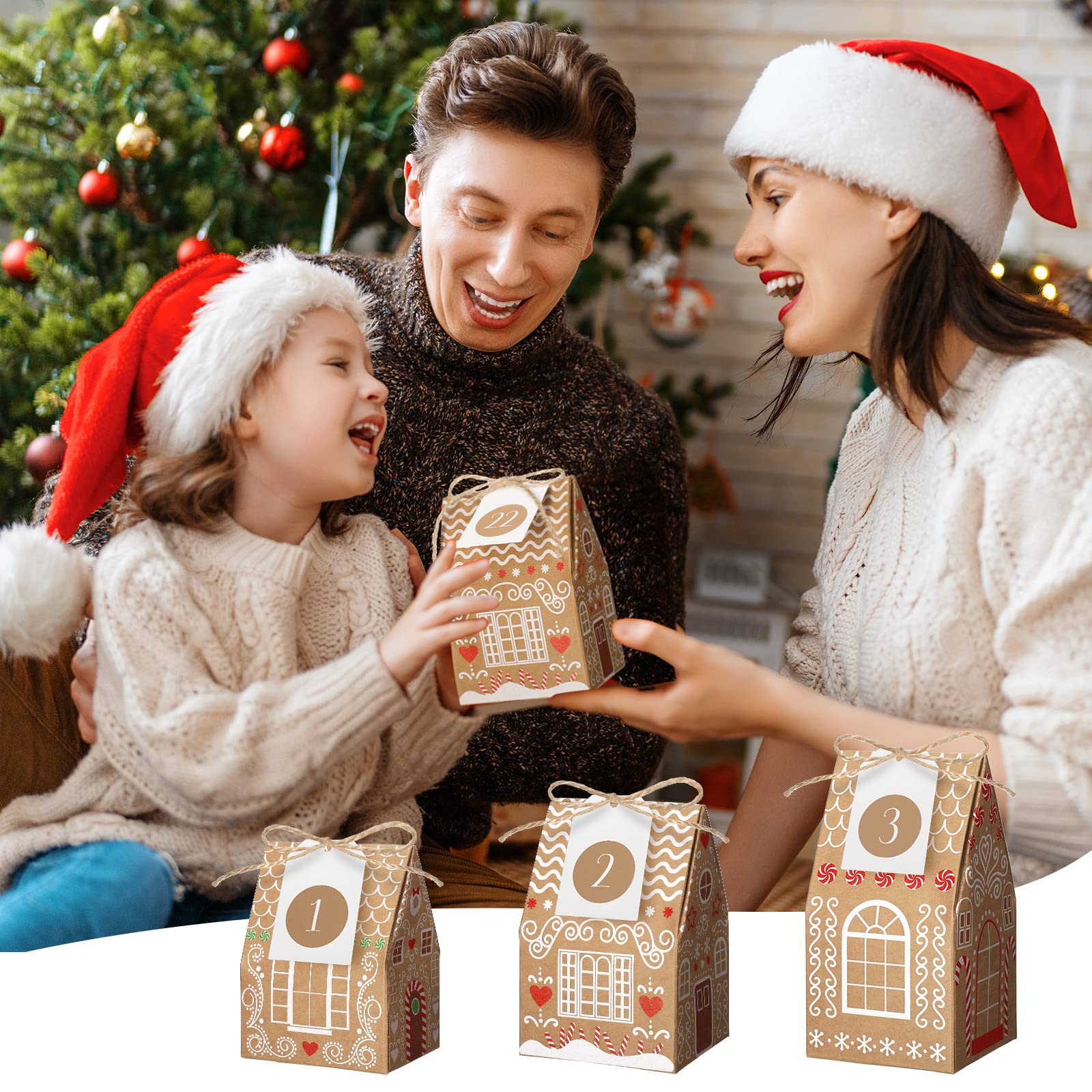 Woanger 24 Empty Advent Calendar Boxes to Fill, Christmas DIY Advent Calendar 24 Days Countdown Gift Xmas Gingerbread House Candies Treats Boxes for 2025 Xmas Holiday Decor(Stylish Style) - Medaid International