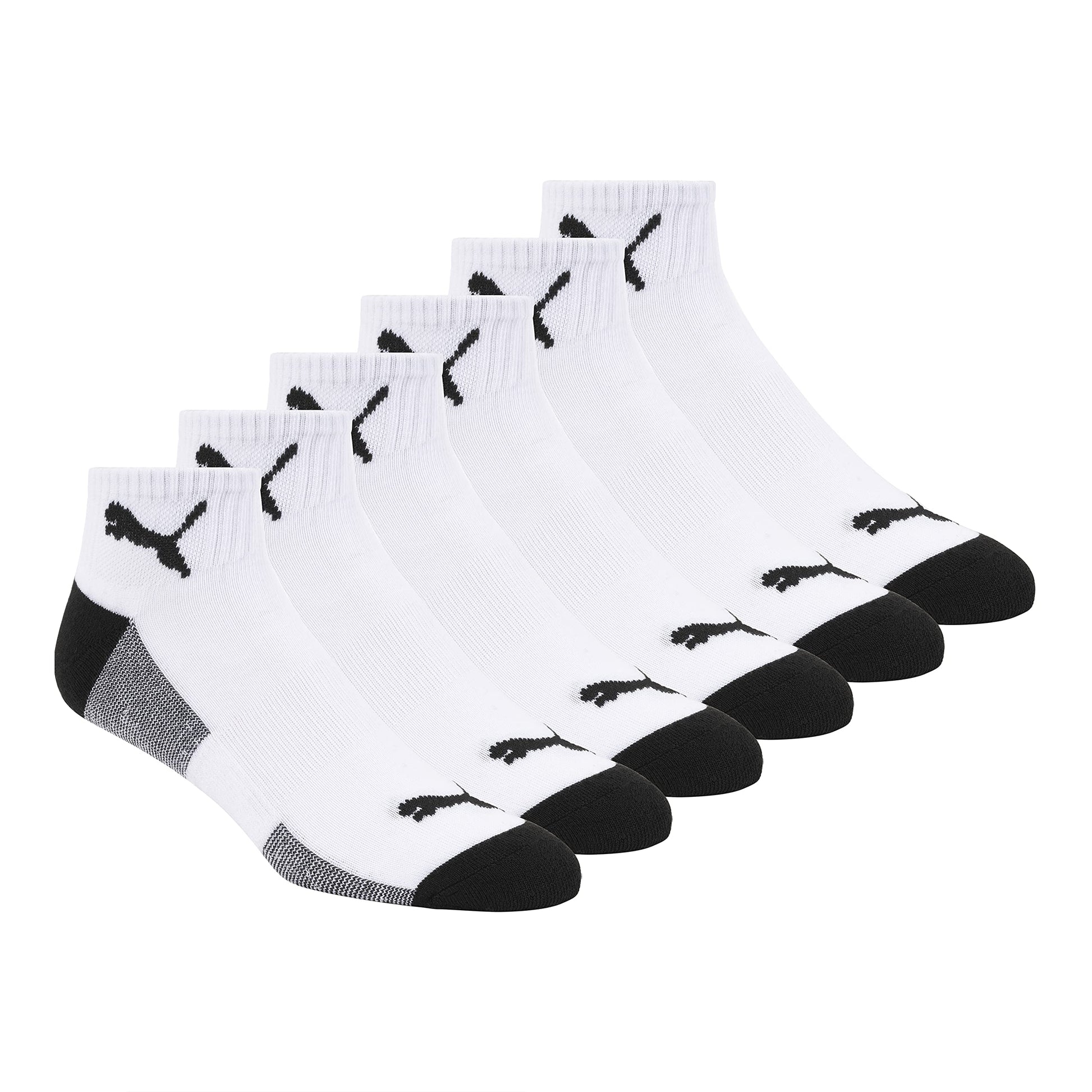 PUMA mens 6 Pack Quarter Crew running socks, White/Black, 10 13 US - Medaid International