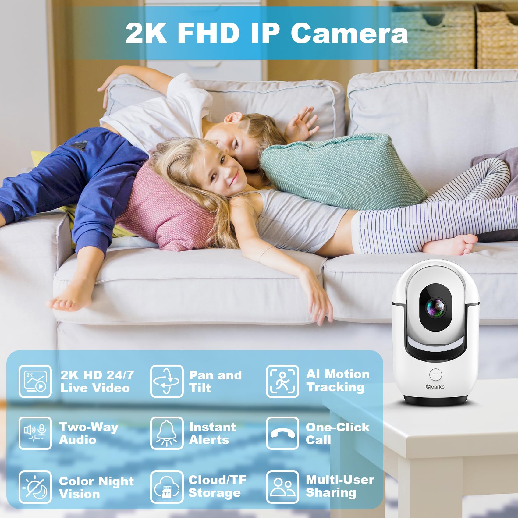 2K Pan/Tilt Security Camera, WiFi Indoor Camera for Home Security with AI Motion Detection, Baby/Pet Camera with Phone App, Color Night Vision, 2-Way Audio, 24/7, Siren, TF/Cloud Storage - Medaid International