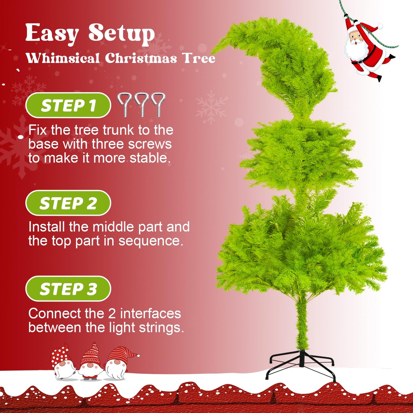 6ft Whimsical Christmas Tree,Bendable Pre-lit Christmas Trees with 200LED Lighted,Includes 1800 Tips,24 Balls,12 Wooden plaques,1 Christmas Hat,1 Tree Skirt - Medaid International