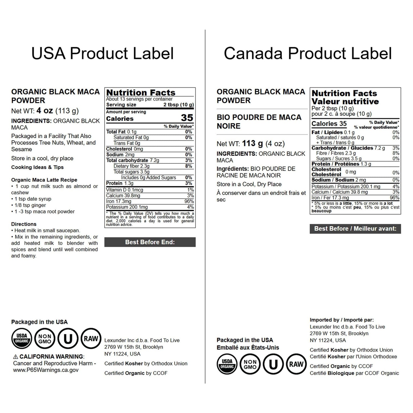 Food to Live Organic Black Maca Powder, 4 Ounces Raw Ground, Non-GMO, Kosher, Fine Flour, Bulk - Medaid International