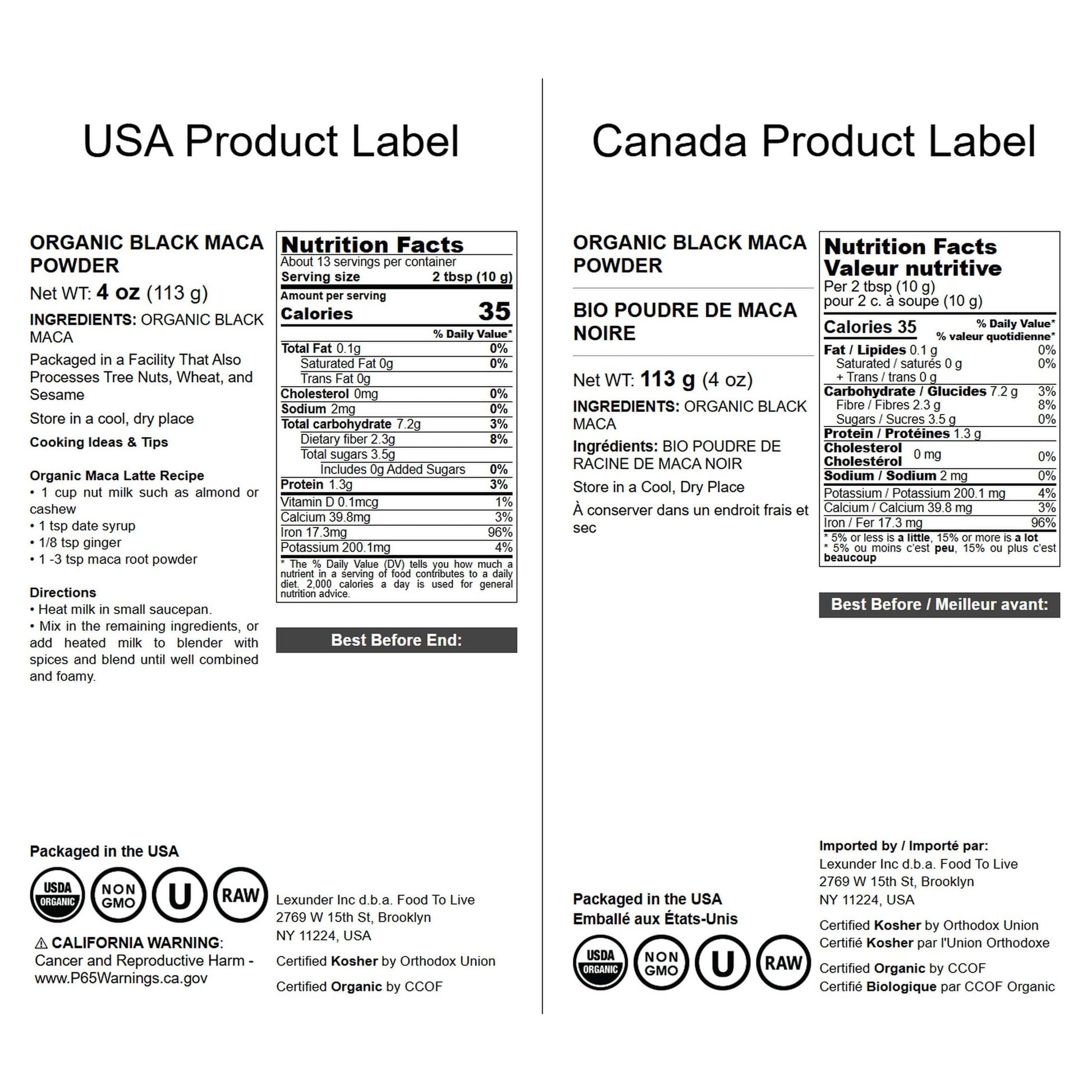 Food to Live Organic Black Maca Powder, 4 Ounces Raw Ground, Non-GMO, Kosher, Fine Flour, Bulk - Medaid International