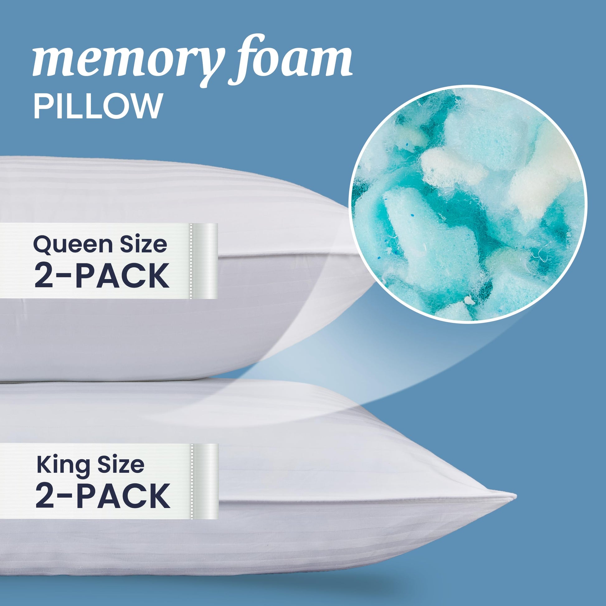 Beckham Hotel Collection Queen Size Memory Foam (Adjustable Fill) Bed Pillows Set of 2 - Cooling Shredded Foam Pillow for Back, Stomach or Side Sleepers - Medaid International