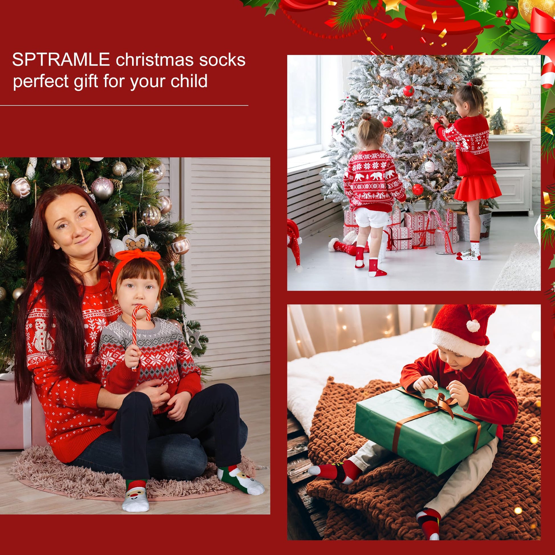 SPTRAMLE Kids Christmas Socks, Newborn Toddler Kids Crew Socks for Girls Boys(1-3 Years), 6 Pairs Baby Xmas Holiday Sock - Medaid International