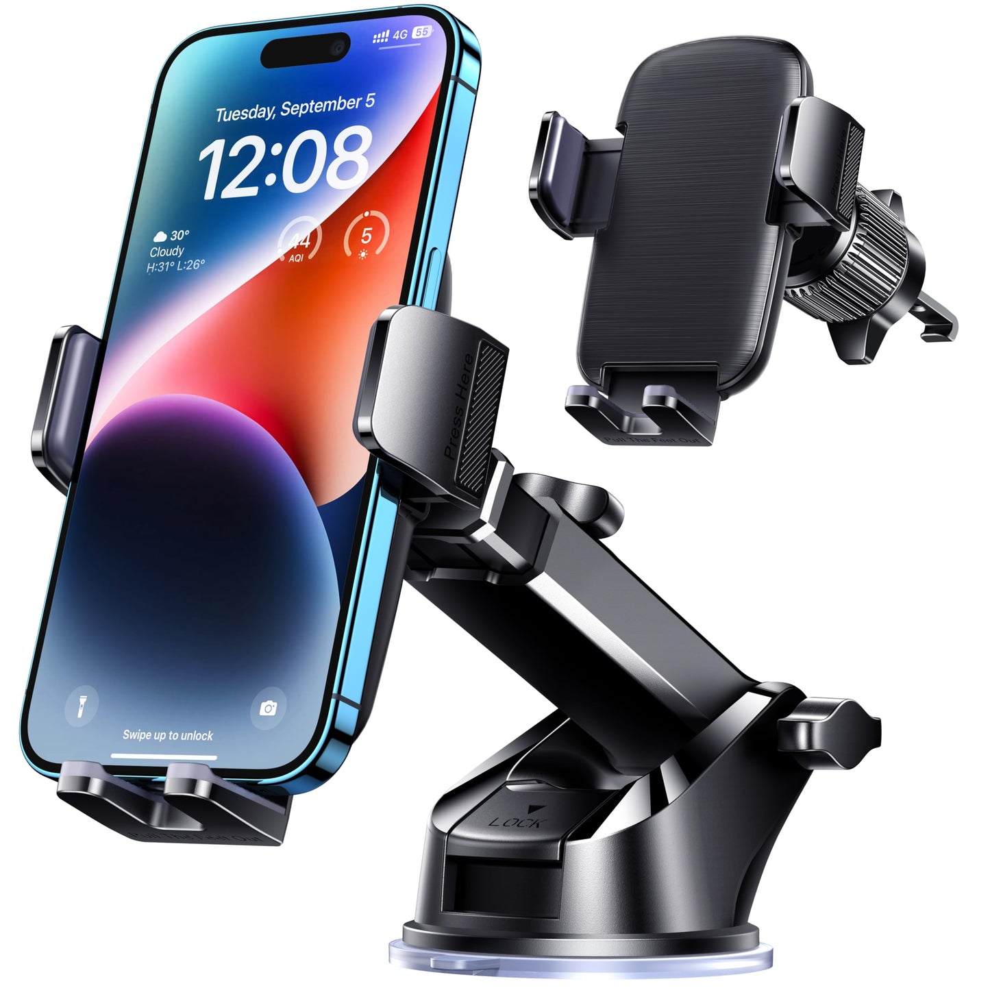 TICILFO Phone Mount for Car Phone Holder [Military-Grade Suction & Stable Clip] Car Phone Holder Mount Windshield Dashboard Air Vent Universal Automobile Mount Fit for All iPhone Android Smartphones - Medaid International