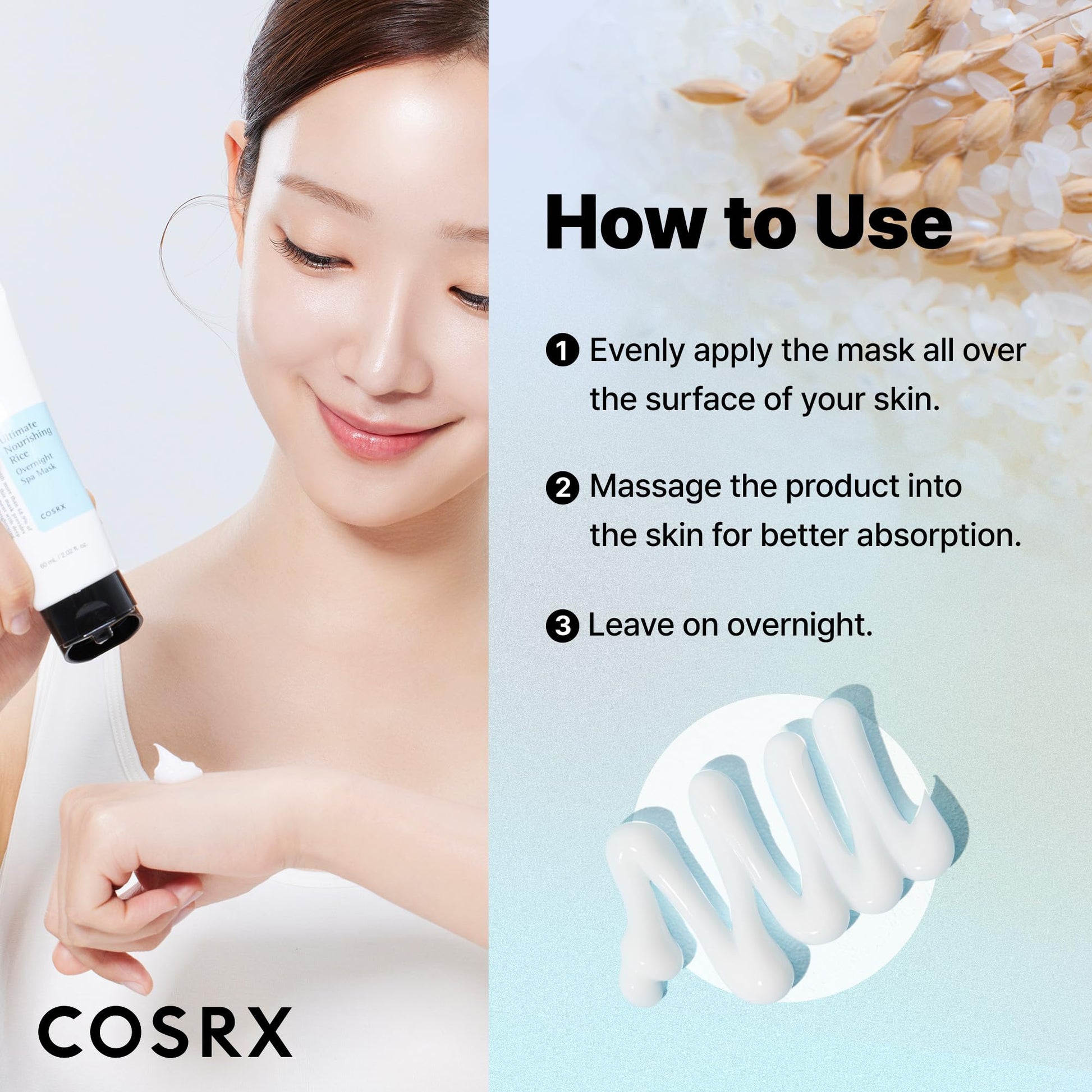 COSRX Ultimate Nourishing Rice Overnight Spa Mask, 60ml / 2.02 fl.oz | Rice Extract 68% and Niacinamide 2%, Korean Skin Care, Stocking Stuffers, Holiday Gifts, Gifts for Women - Medaid International